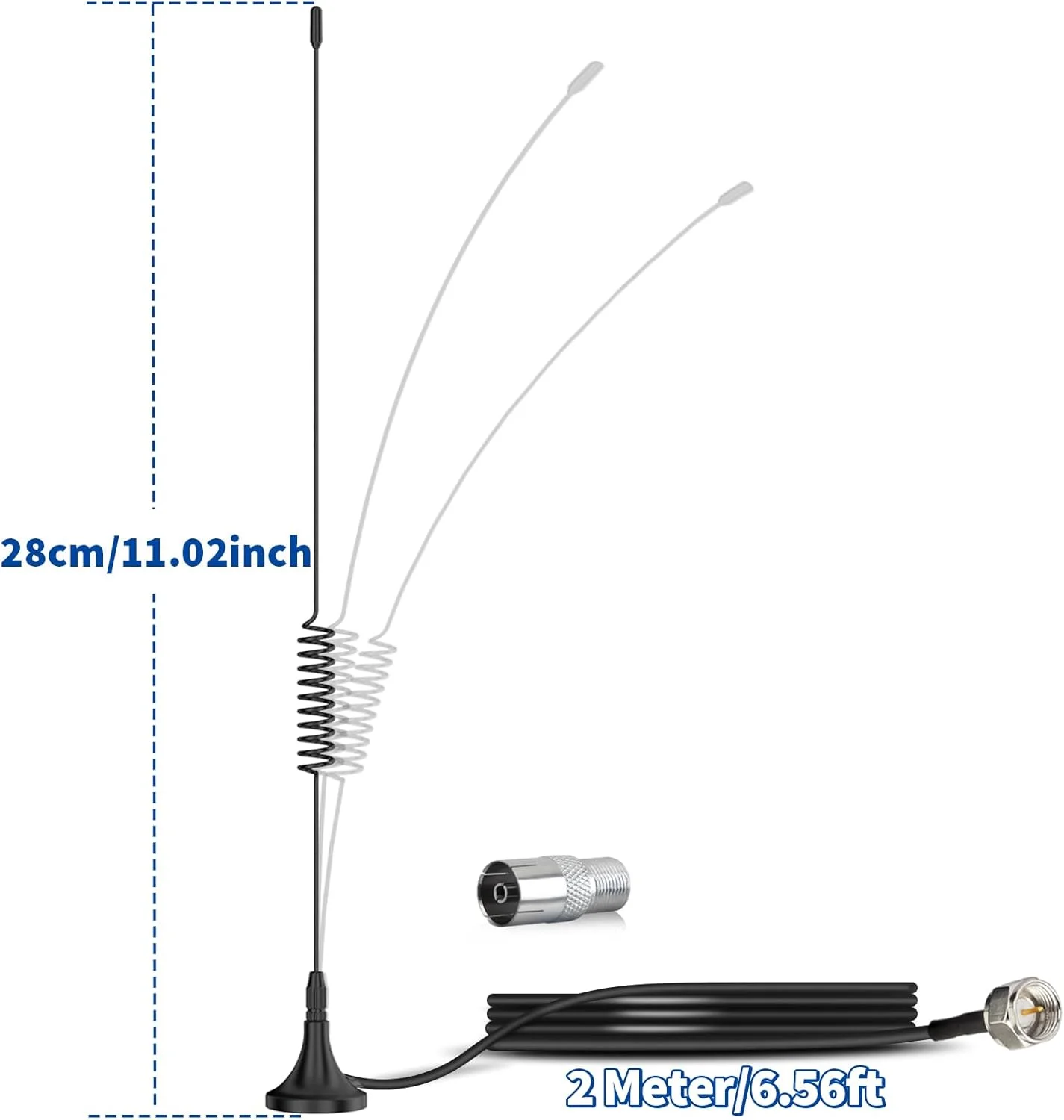 آنتن رادیویی FM بینگفو، آداپتور 75 اهم FM، آنتن FM با پایه مغناطیسی به همراه کابل افزایش طول 2 متری، 2 عدد مناسب برای رادیو استریو خانگی YAMAHA JVC SONY BOSE