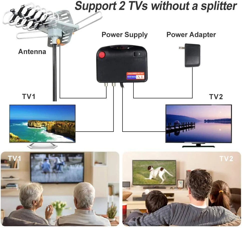 آنتن دیجیتال HDTV با برد 150 مایل با چرخش 360 درجه و کنترل از راه دور بی سیم - UHF/VHF/1080p/4K (بدون میله)