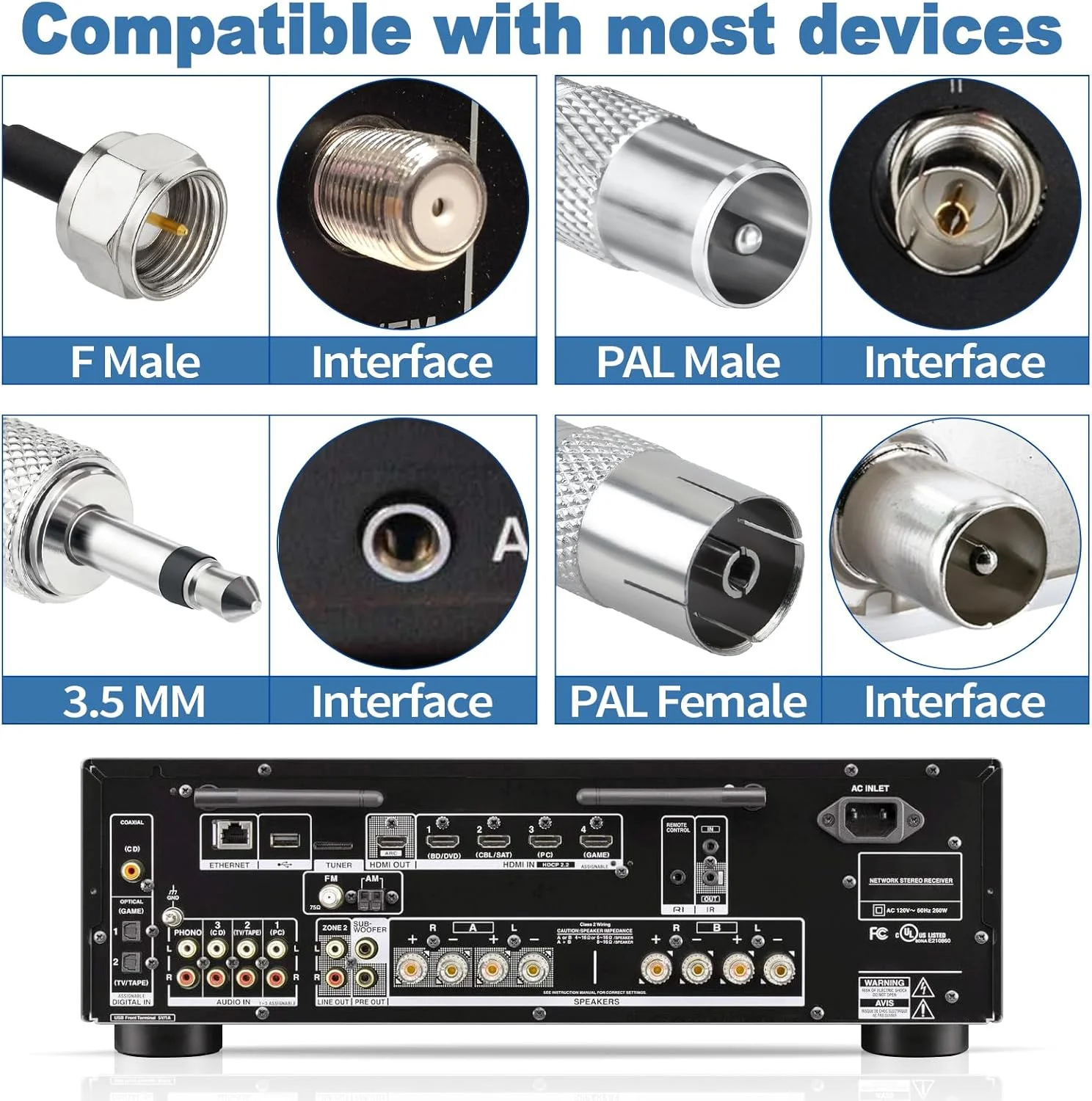 آنتن دوقطبی رادیو FM Bingfu برای سیستم صوتی استریو داخلی Pioneer Onkyo Yamaha Marantz Bose Wave، گیرنده صوتی و تصویری سینمای خانگی