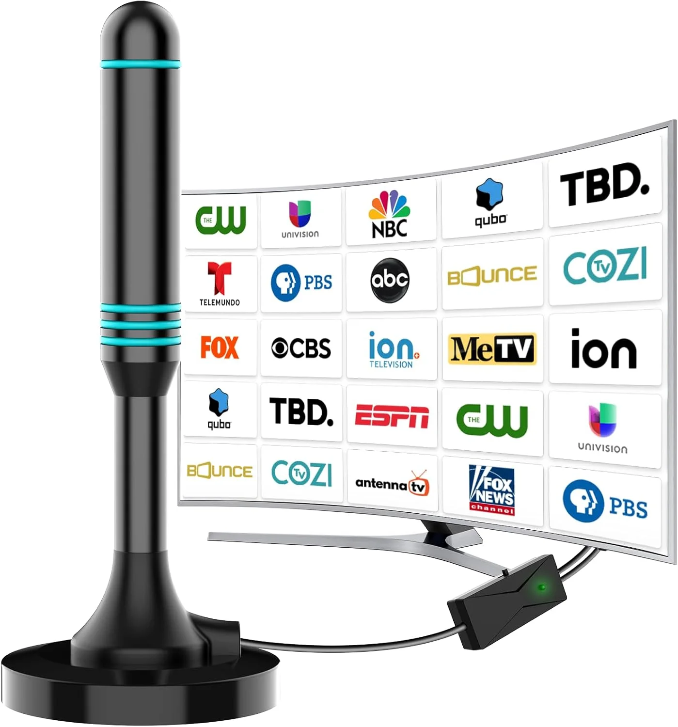 آنتن تلویزیون داخلی Bigefeixu - پایه مغناطیسی قوی برای نصب آسان، آنتن تلویزیون با برد بلند برای کانال های محلی، پشتیبانی از تلویزیون هوشمند 4K 1080P - کابل کواکسیال 5 متری