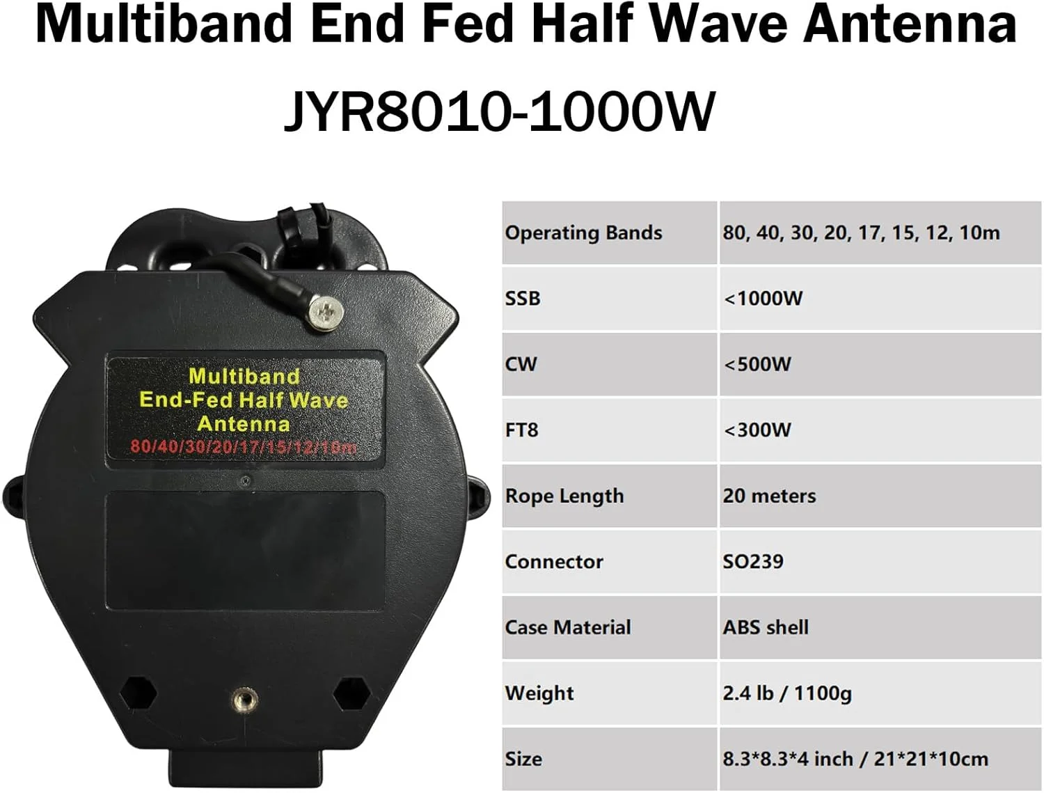 آنتن سیم بلند نیم موج تغذیه انتهایی AURSINC JYR8010-1000W، 4 باندی 10 متری 15 متری 20 متری 40 متری