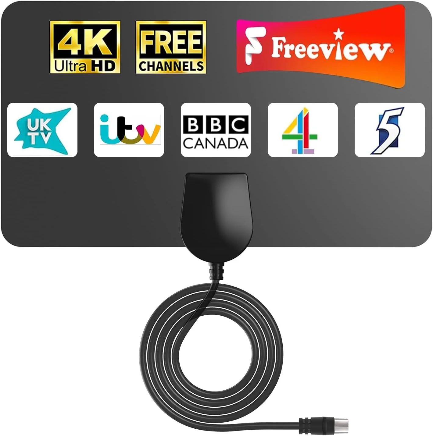 آنتن تلویزیون داخلی Bigefeixu برای Freeview – برد بلند بیش از 418 کیلومتر، پشتیبانی از کیفیت 4K/1080p HD، سیگنال VHF/UHF، سازگار با تمام تلویزیون‌ها، کابل کواکسیال 5 متری
