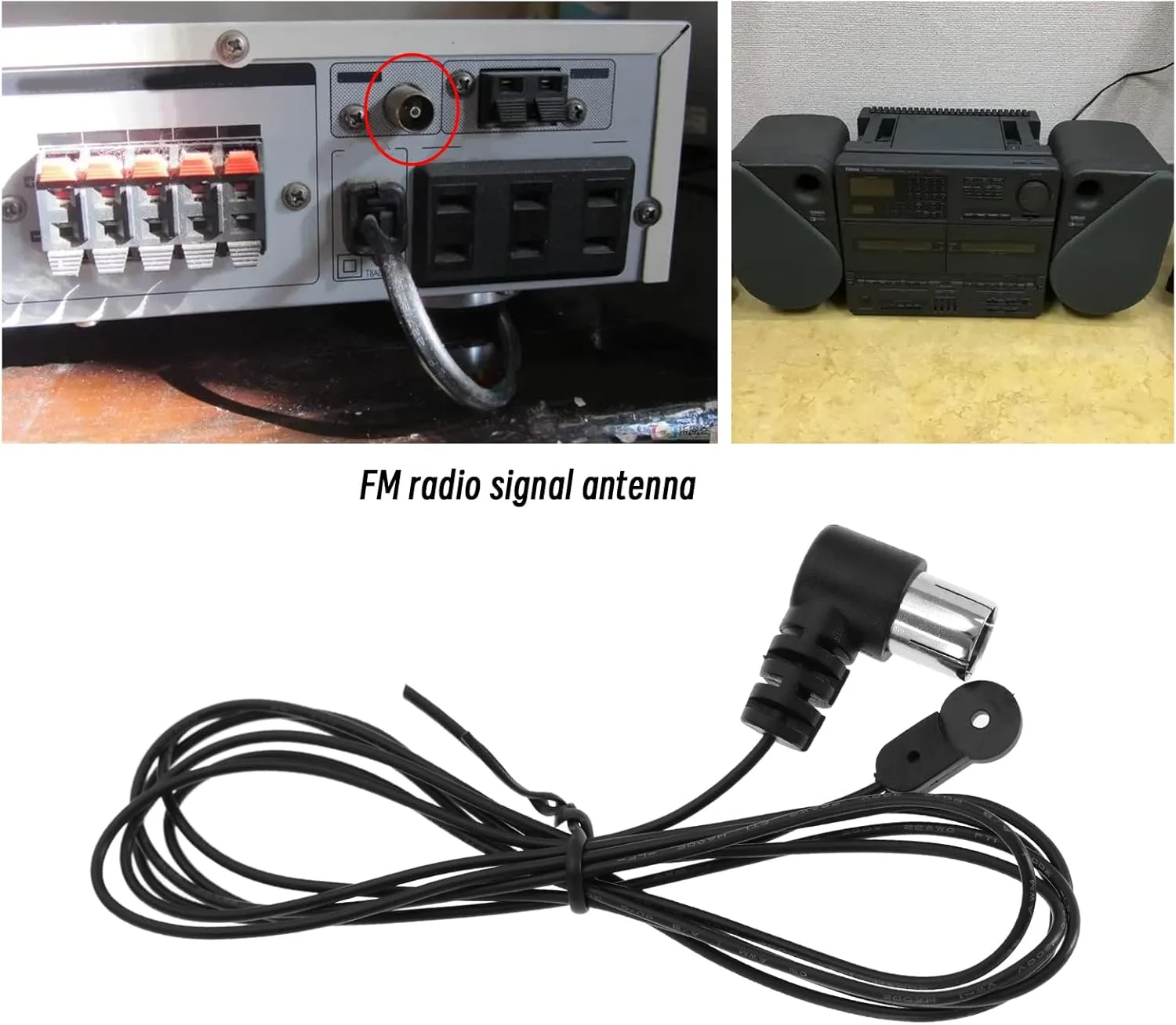 آنتن FM دو عددی، 75 اهم، آداپتور F-Type، سازگار با سونی، یاماها، JVC، 1.5 متر