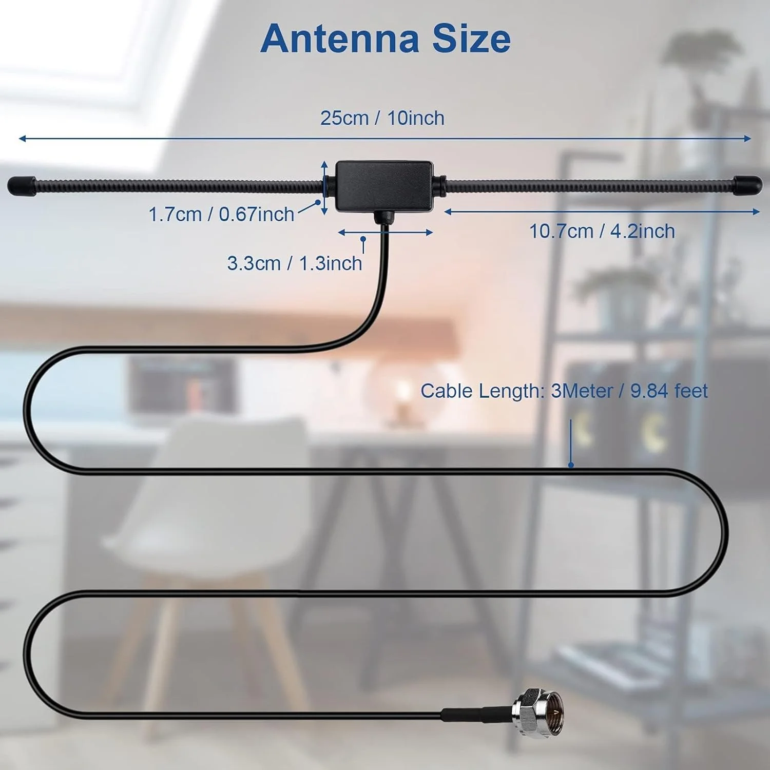 آنتن رادیویی FM DAB آزون، آنتن دوقطبی 75 اهم با پلاگ نوع F، کابل افزایش طول 3 متری، کیت آنتن گیرنده استریو داخلی با اتصالات جهانی برای سیستم موسیقی خانگی، تلویزیون، گیرنده صوتی AV