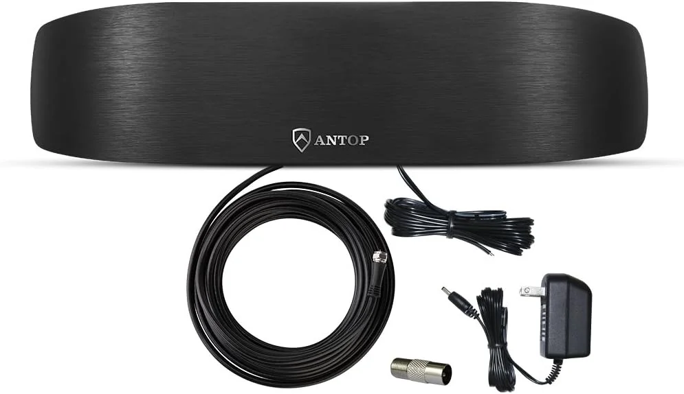 آنتن رادیویی ANTOP، آنتن داخلی تقویت شده AM FM با برد 50 مایل، دریافت چند جهته برای سیگنال های صوتی رادیو استریو، تقویت کننده سیگنال داخلی و فیلتر 4G LTE، طراحی فوق العاده باریک و ساده