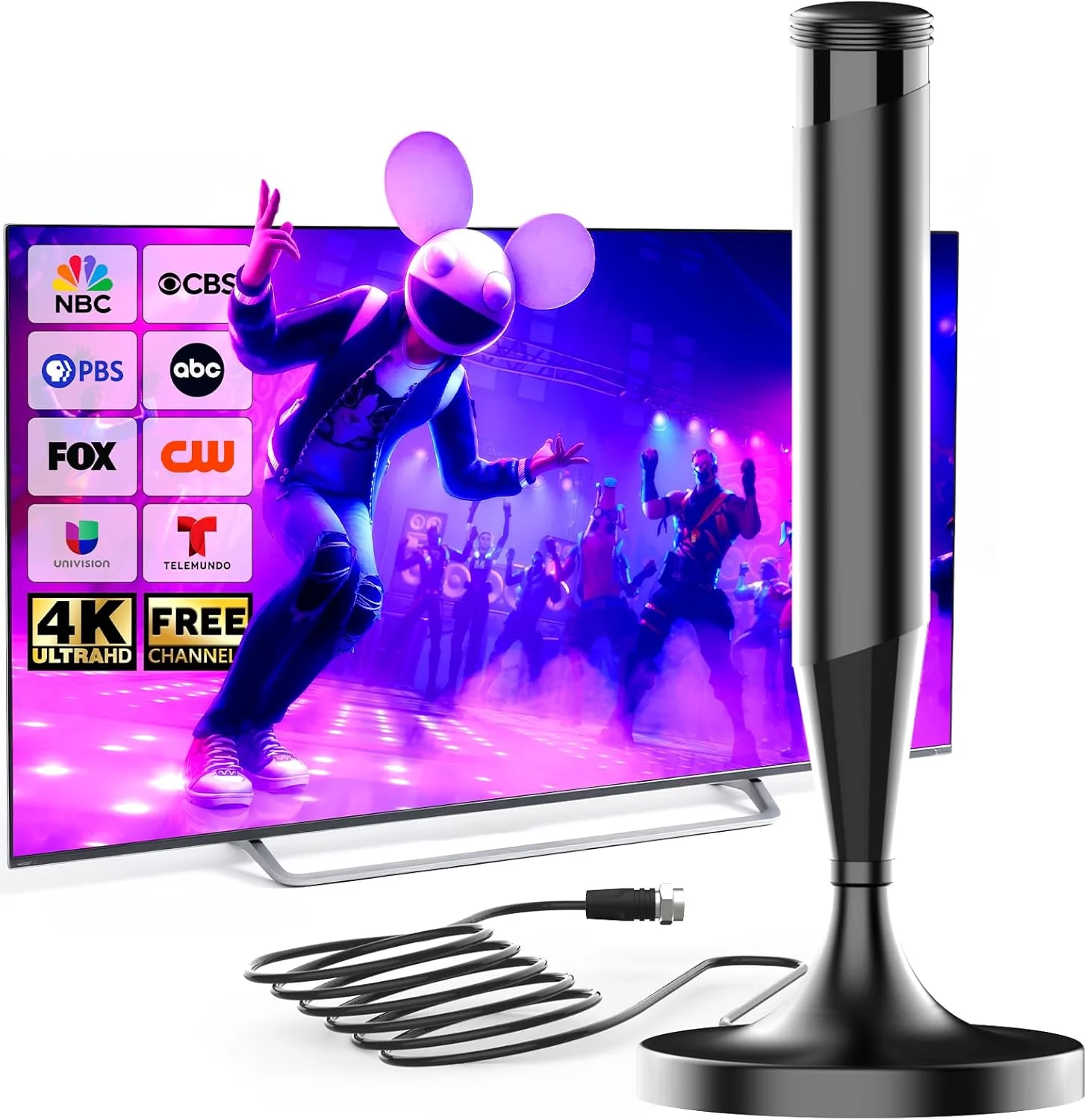 آنتن دیجیتال داخلی تلویزیون AtomDream Tech - نصب سریع، دریافت برد گسترده برای کانال های محلی، پشتیبانی از تلویزیون های هوشمند 4K/1080P - شامل کابل کواکسیال 9.84 فوت