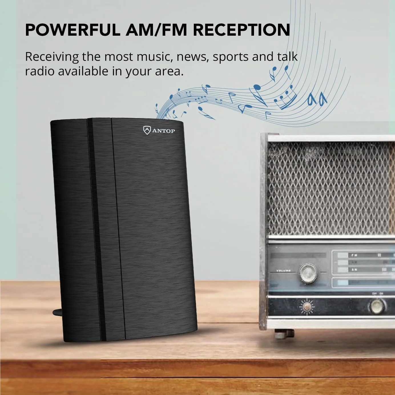 آنتن FM آنتوپ، آنتن رادیویی داخلی دیجیتال AM/FM تقویت شده با نویز کم، مناسب برای گیرنده های استریو خانگی، 50 مایل