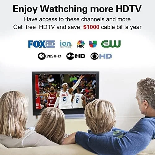 آنتن تلویزیون دیجیتال HD داخلی AVNICUD - برد بلند 350 مایل با تقویت کننده داخلی، کابل کواکسیال بلند 32.8 فوتی، پشتیبانی از تمام تلویزیون ها، برای کانال های محلی رایگان 4K HD 1080P VHF UHF