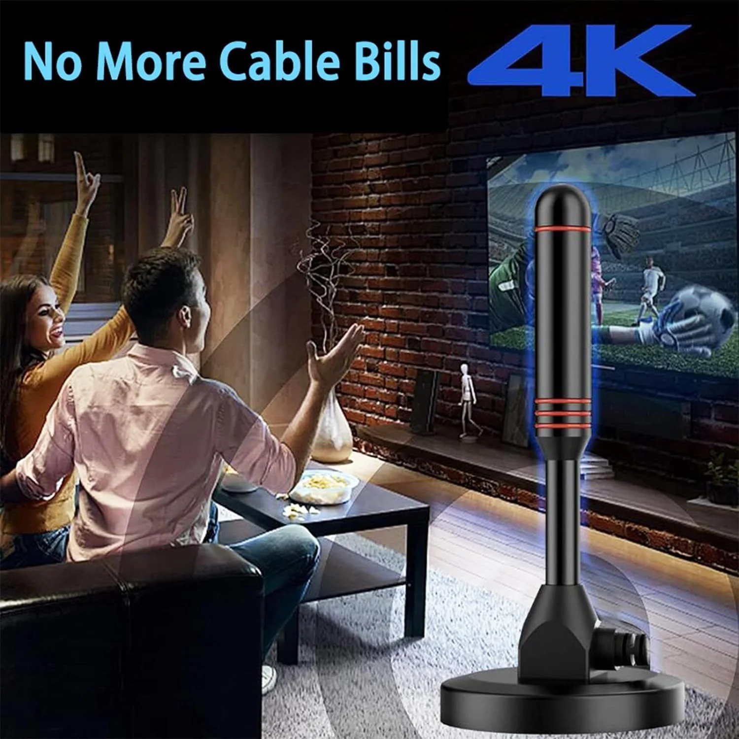 آنتن تلویزیون کوچک داخلی با پایه مغناطیسی و گیرندگی 360 درجه، پشتیبانی از تلویزیون هوشمند 4K 1080P فایر تی وی و تمام تلویزیون های قدیمی HDTV برای کانال های محلی رایگان - قرمز