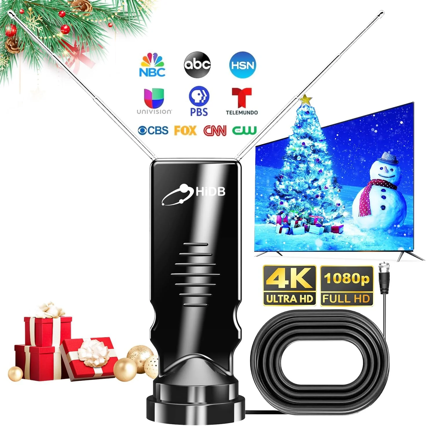 آنتن تلویزیون - آنتن تلویزیون داخلی، آنتن تلویزیون گوش خرگوشی به روز شده 2025 برای تلویزیون هوشمند داخلی، آنتن تلویزیون برای کانال های محلی، آنتن دیجیتال برای تلویزیون هوشمند داخلی، پشتیبانی از کانال های محلی تلویزیون هوشمند 4k، 1080p