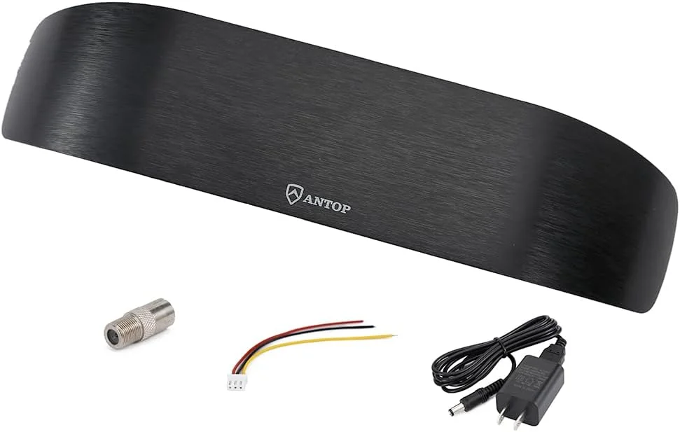 آنتن FM برای گیرنده استریو داخلی - آنتن تقویت شده ANTOP AT-217FM - برد 50 مایل با دریافت چند جهته - کابل کواکسیال 6 فوت - طراحی فوق العاده باریک با روکش مشکی براق