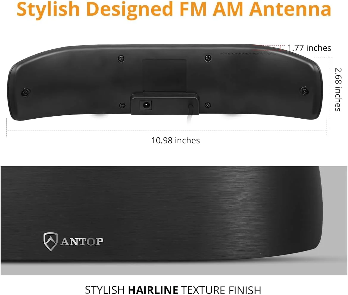 آنتن FM برای گیرنده استریو داخلی - آنتن تقویت شده ANTOP AT-217FM - برد 50 مایل با دریافت چند جهته - کابل کواکسیال 6 فوت - طراحی فوق العاده باریک با روکش مشکی براق