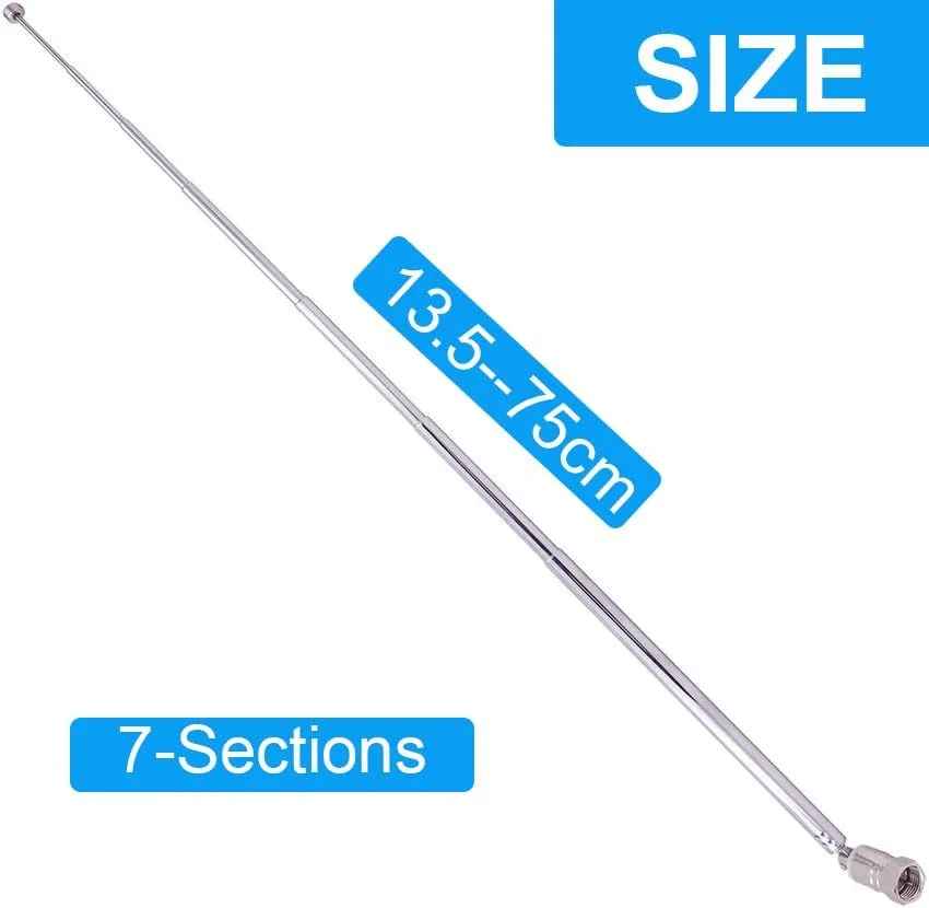 آنتن رادیو FM، آنتن تلسکوپی FM داخلی 75 اهم با کانکتور نر نوع F به همراه آداپتور برای رادیوهای رومیزی گیرنده استریو HiFi AV