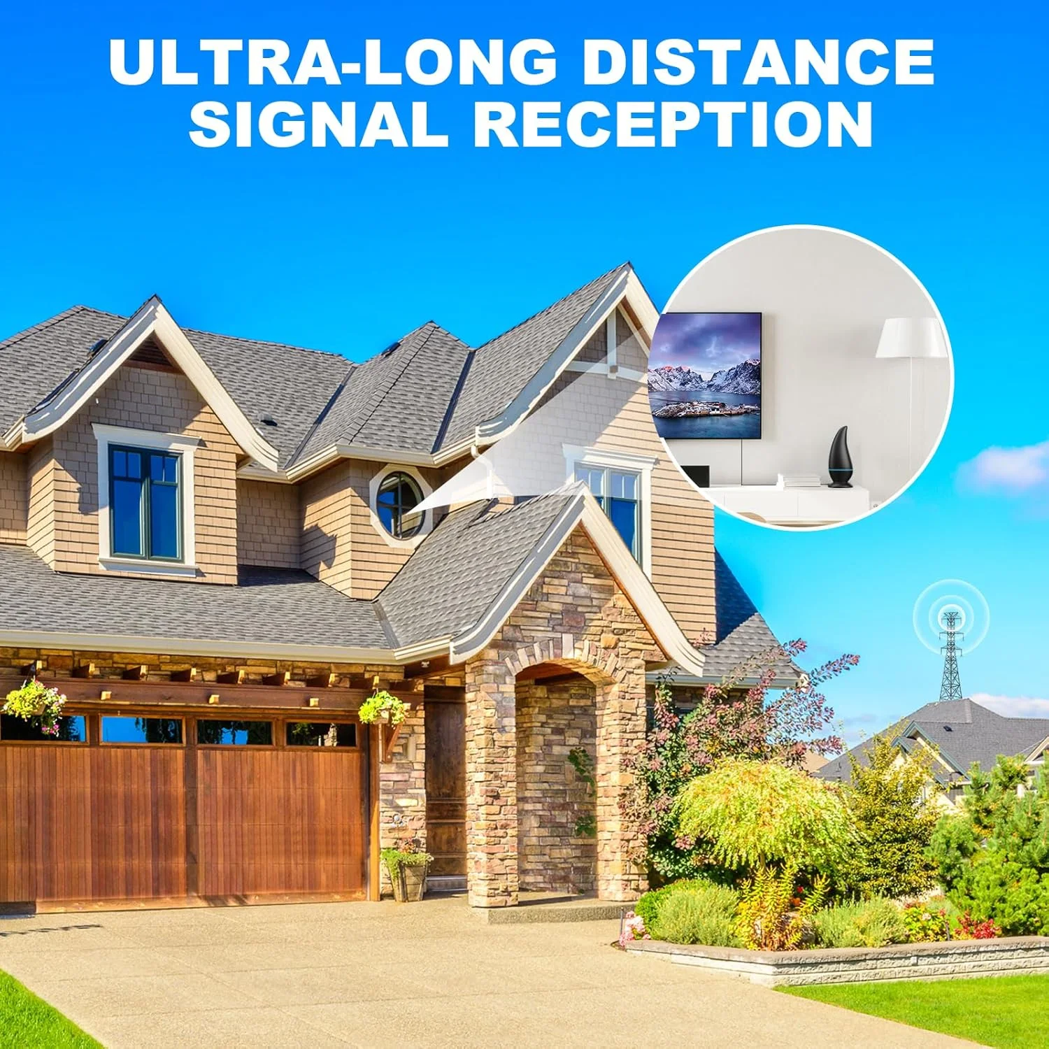آنتن تلویزیون داخلی با برد بلند، پشتیبانی از آنتن 4K 1080p برای تلویزیون هوشمند، دریافت سیگنال 360 درجه، آنتن تلویزیون دیجیتال با تقویت کننده سیگنال، کابل کواکسیال 13 فوتی HDTV