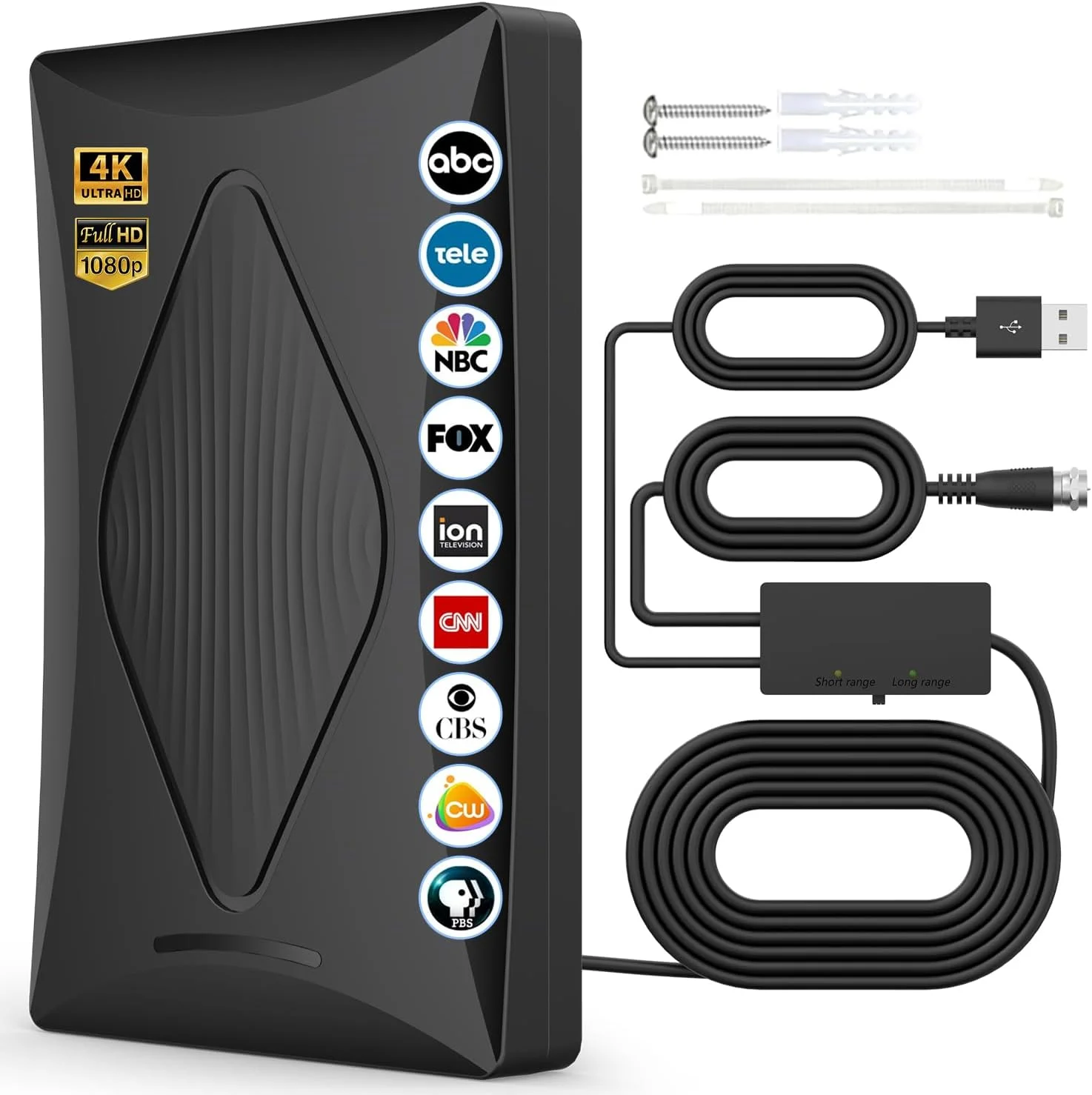 آنتن تلویزیون 2025، آنتن داخلی برای تلویزیون هوشمند، گیرنده دوربرد 2200+ مایل، آنتن تلویزیون با تقویت کننده سیگنال برای کانال های محلی، دریافت واضح برای کیفیت 4K 1080p HD