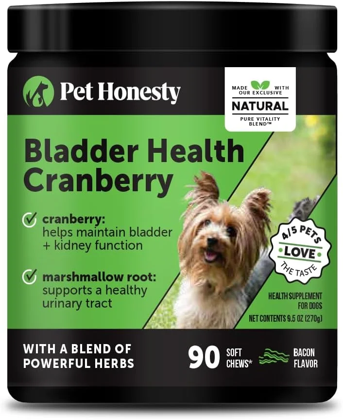 Pet Honesty مکمل سلامتی مثانه سگ با طعم کرنبری - حاوی مواد فعال - کرنبری و دی-مانوز برای کمک به حمایت از سلامت دستگاه ادراری سگ، حمایت از مثانه سگ و حمایت از کلیه سگ (بیکن) Pet Honesty مکمل سلامتی مثانه سگ با طعم کرنبری - حاوی مواد فعال - کرنبری و دی-مانوز برای کمک به حمایت از سلامت دستگاه ادراری سگ، حمایت از مثانه سگ و حمایت از کلیه سگ (بیکن)