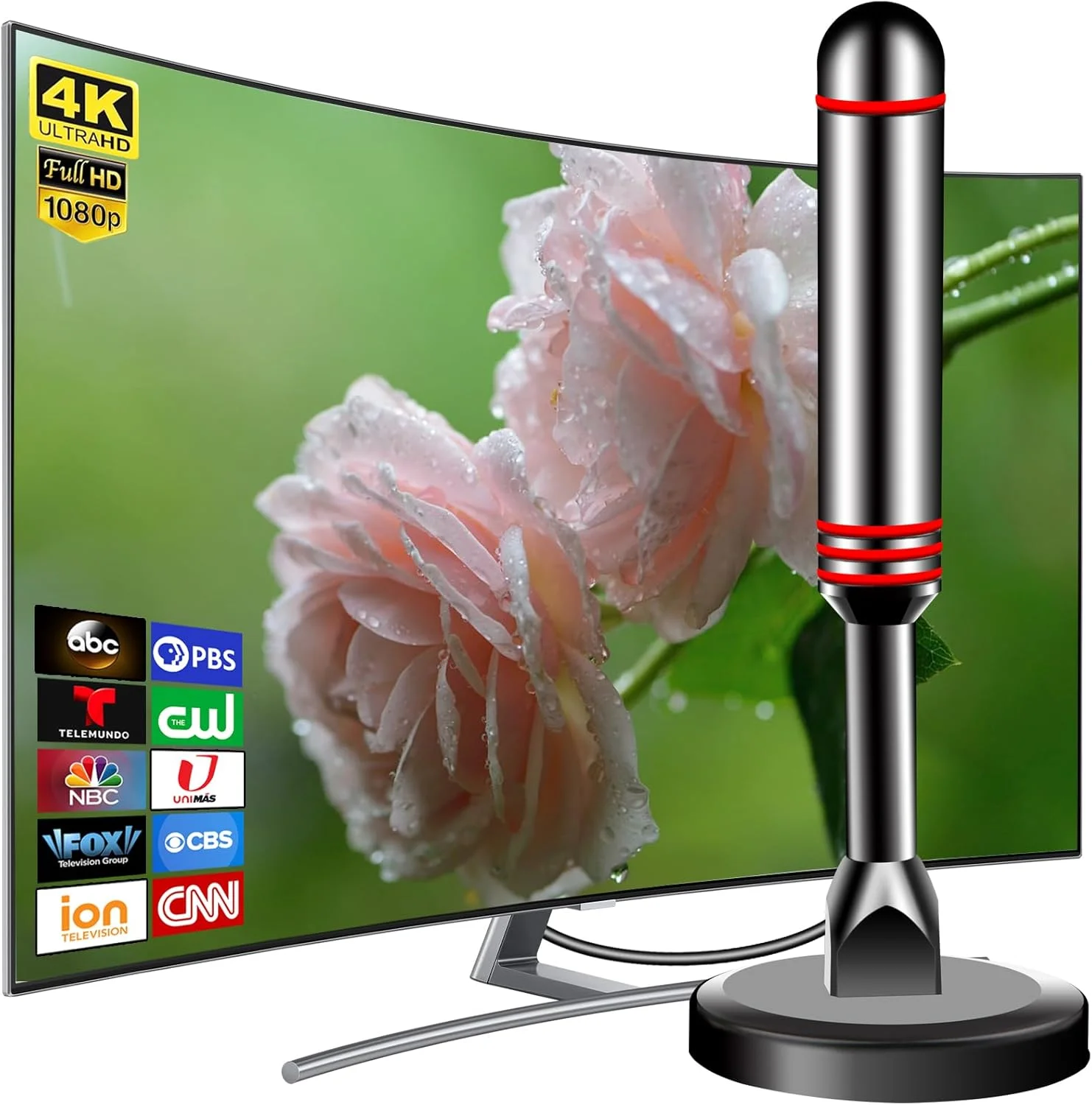 آنتن تلویزیون برای تلویزیون هوشمند داخلی، آنتن دیجیتال HDTV 2025 با پایه مغناطیسی قوی، آنتن تلویزیون با دریافت 360 درجه و برد بلند برای کانال های محلی، نصب آسان آنتن ها بدون کابل