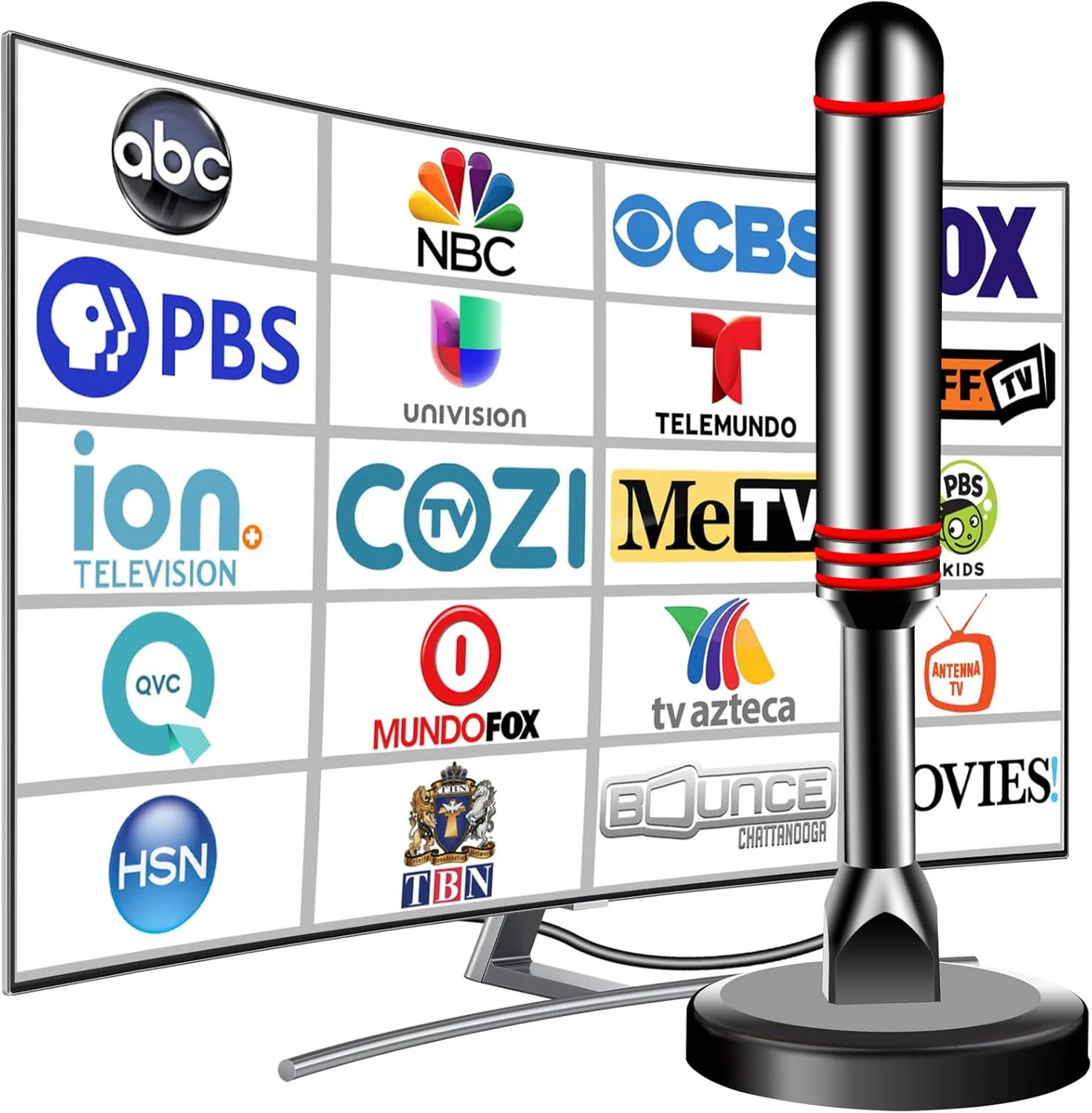 آنتن تلویزیون برای تلویزیون هوشمند داخلی، جدیدترین آنتن 2024 با پایه مغناطیسی قوی، آنتن تلویزیون با گیرندگی 360 درجه و برد بلند برای کانال های محلی، آنتن با نصب آسان برای تلویزیون بدون کابل (مشکی+قرمز)