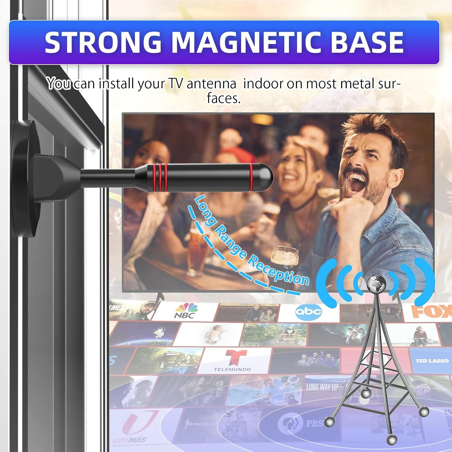 آنتن تلویزیون برای تلویزیون هوشمند داخلی، جدیدترین آنتن 2024 با پایه مغناطیسی قوی، آنتن تلویزیون با گیرندگی 360 درجه و برد بلند برای کانال های محلی، آنتن با نصب آسان برای تلویزیون بدون کابل (مشکی+قرمز)