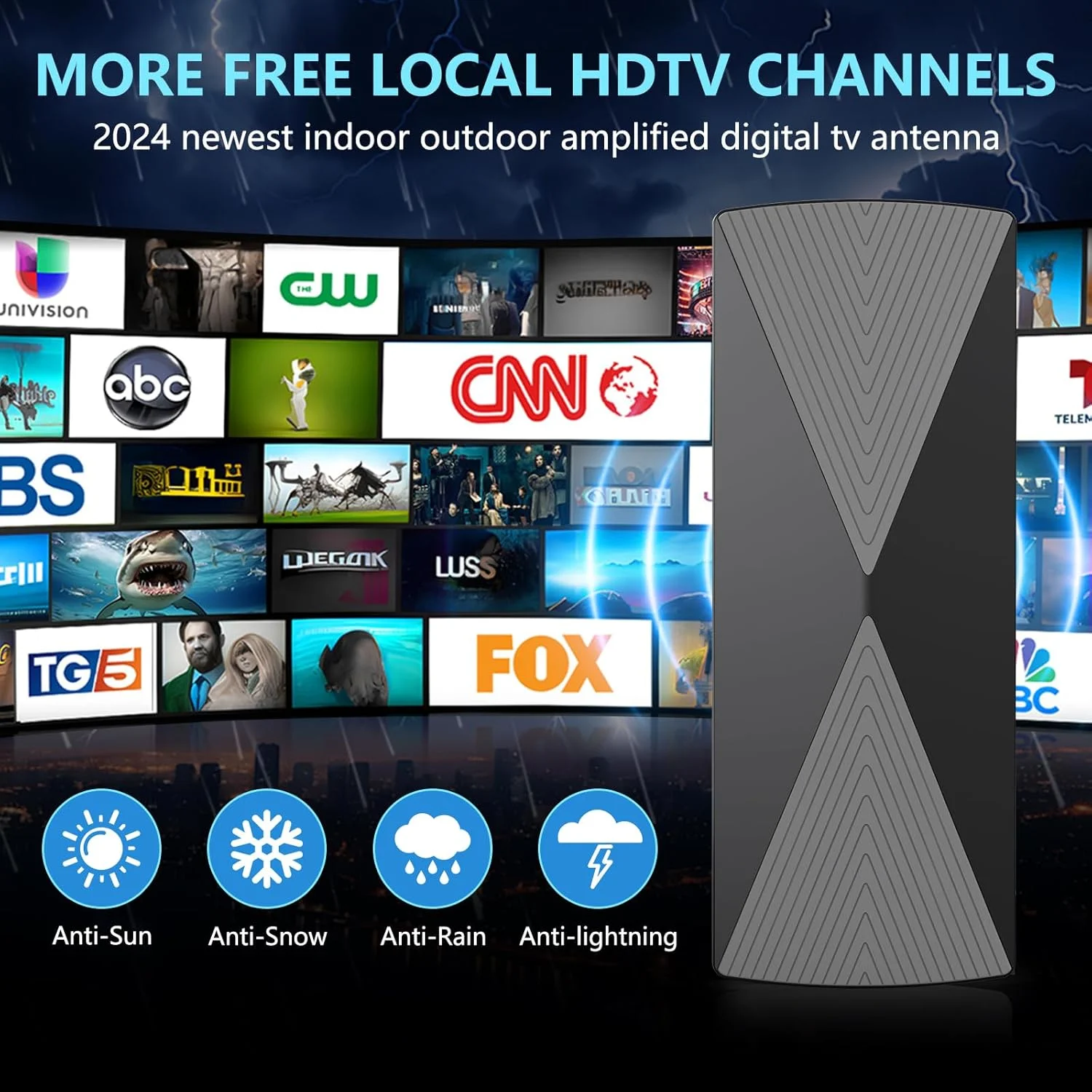 آنتن تلویزیون 2025، آنتن تلویزیون دوربرد 1200+ مایل، آنتن تلویزیون دیجیتال HD داخلی با تقویت کننده سیگنال، آنتن برای تلویزیون هوشمند و همه تلویزیون های قدیمی - پشتیبانی از 4K 1080p - کابل های بلند 33 فوتی
