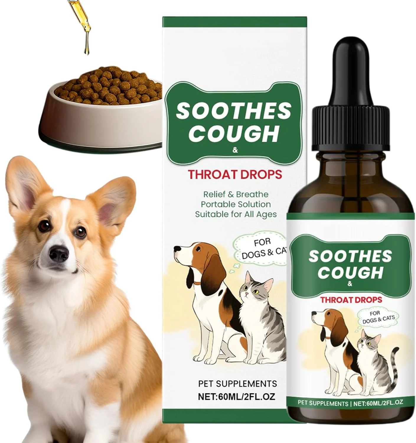 Dog Cough Suppressant | 60ml Drops Supplement,Fast-Absorbing Liquid Health Care for Daily Routine Travel Evening Period After Meals Home