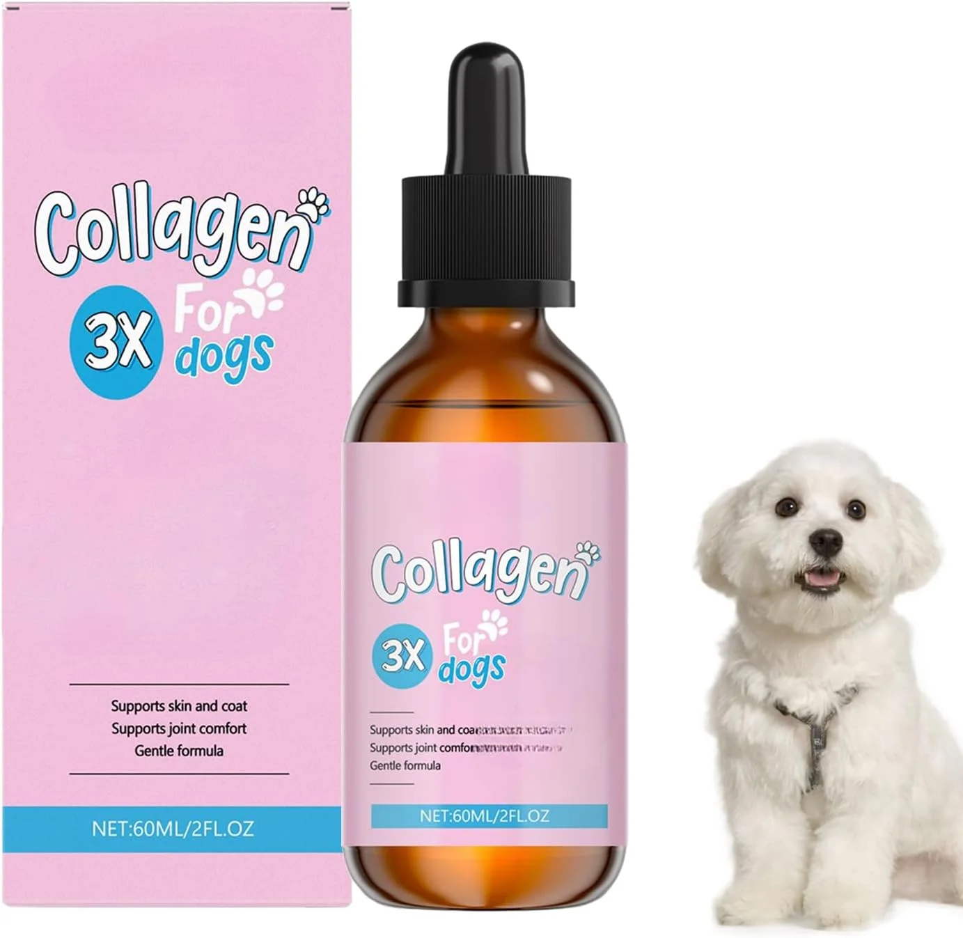 مکمل سگ | قطره مایع 60 میلی لیتر، پشتیبانی از پوست، مراقبت از استخوان مفصل برای سگ های مسن و توله سگ ها، مصرف در منزل بعد از غذا، صبح و عصر