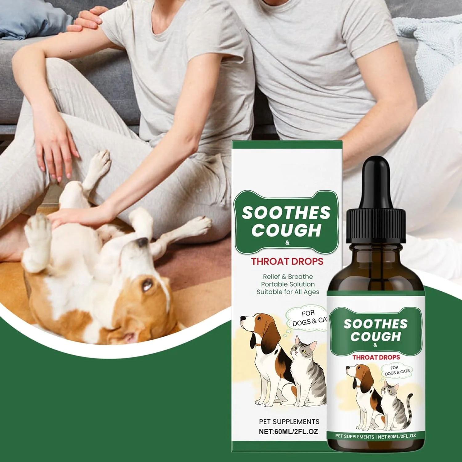 Dog Cough Suppressant | 60ml Drops Supplement,Fast-Absorbing Liquid Health Care for Daily Routine Travel Evening Period After Meals Home