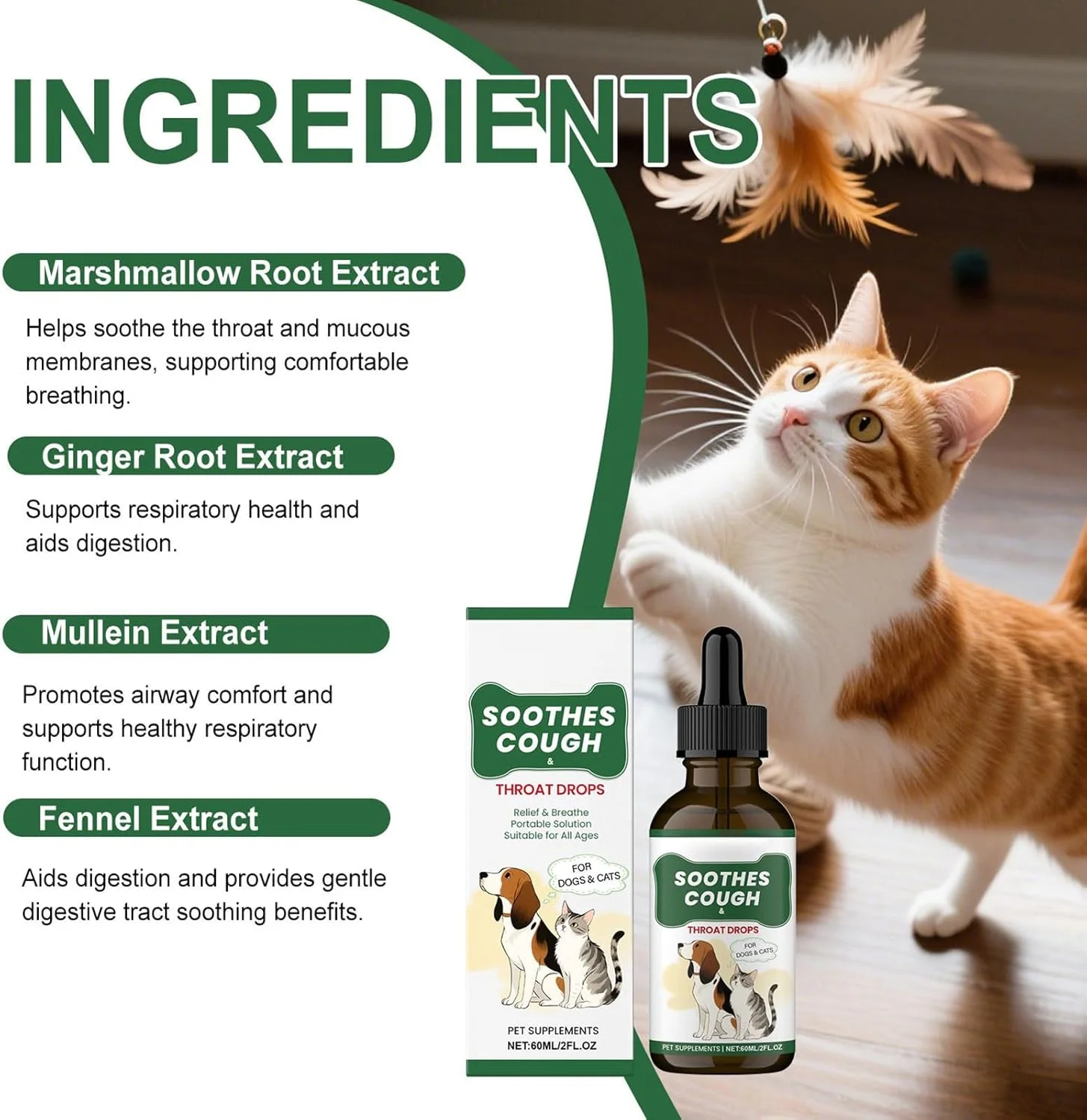 Dog Cough Suppressant | 60ml Drops Supplement | Fast-Absorbing Body Care Liquid for Cats Dogs Morning Intake Evening Period Travel Home After Meals