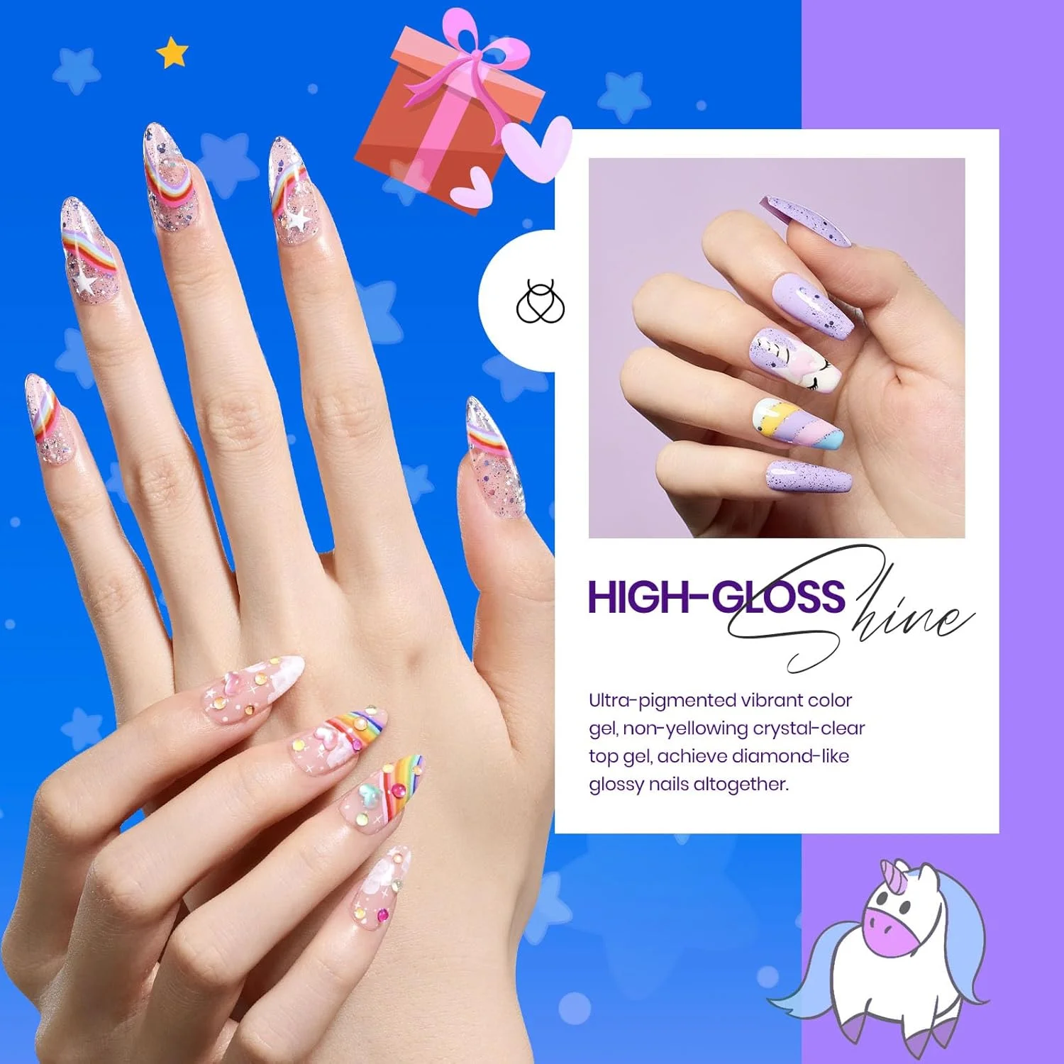 ست لاک ژل 23 عددی Beetles، مجموعه Unicorn، لاک ناخن خیسانده صورتی پاستلی زرد آبی بنفش سبز اکلیلی با پوشش پایه و رویه براق و مات ست لاک ژل 23 عددی Beetles، مجموعه Unicorn، لاک ناخن خیسانده صورتی پاستلی زرد آبی بنفش سبز اکلیلی با پوشش پایه و رویه براق و مات