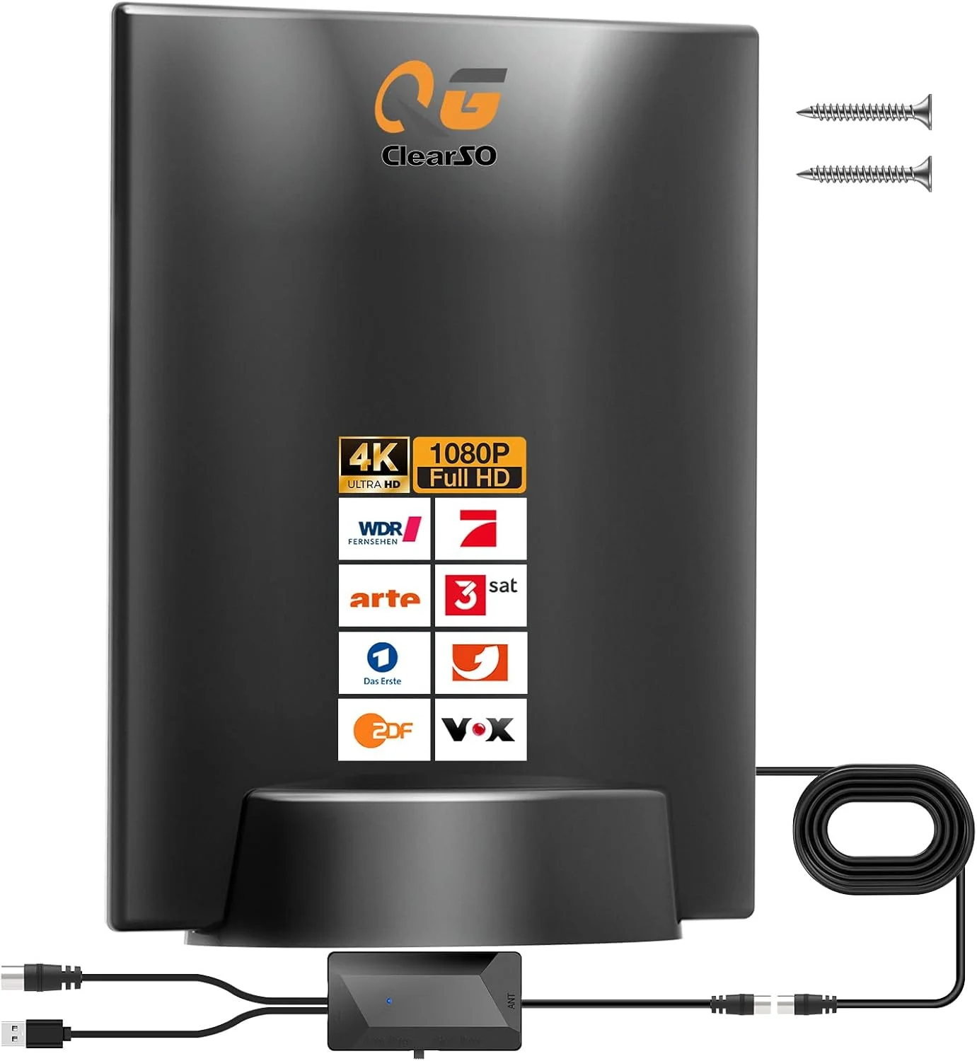 آنتن DVB-T/DVB-T2 با تقویت کننده - آنتن داخلی HDTV برای تلویزیون، برد بلند 430 کیلومتر و دریافت 360 درجه، با پایه مغناطیسی - پشتیبانی از 4K/1080P همه تلویزیون ها DAB/UHF/VHF