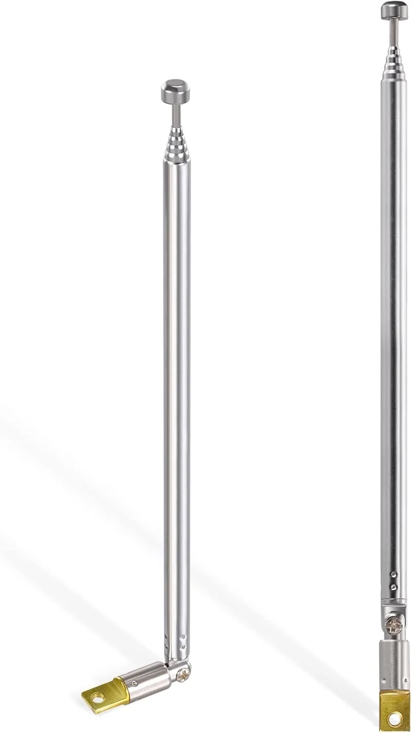 آنتن تلسکوپی 6 قسمتی 65 سانتی متری AM FM، جایگزین آنتن رادیویی قابل حمل (بسته 2 عددی) سازگار با رادیو قابل حمل داخلی، گیرنده استریو خانگی، گیرنده صوتی و تصویری AV، گیرنده سینمای خانگی، تیونر تلویزیون