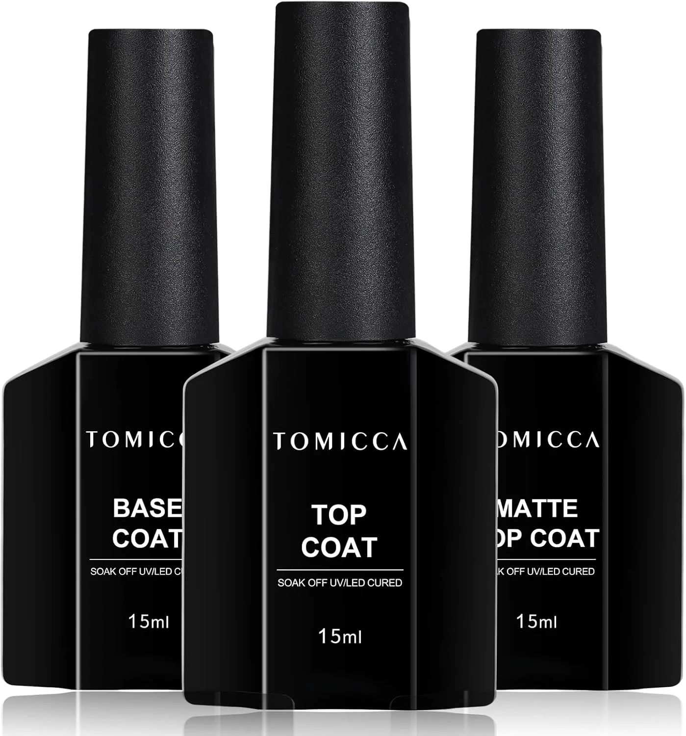 ست لاک ژل حرفه ای TOMICCA به همراه لاک پایه و روکش - 3x15ml بدون نیاز به پاک کردن، با روکش مات و براق، لاک ژل UV/LED Soak Off مناسب استفاده در منزل و سالن در امارات متحده عربی - مقاوم در برابر لب پر شدن و ماندگاری بالا