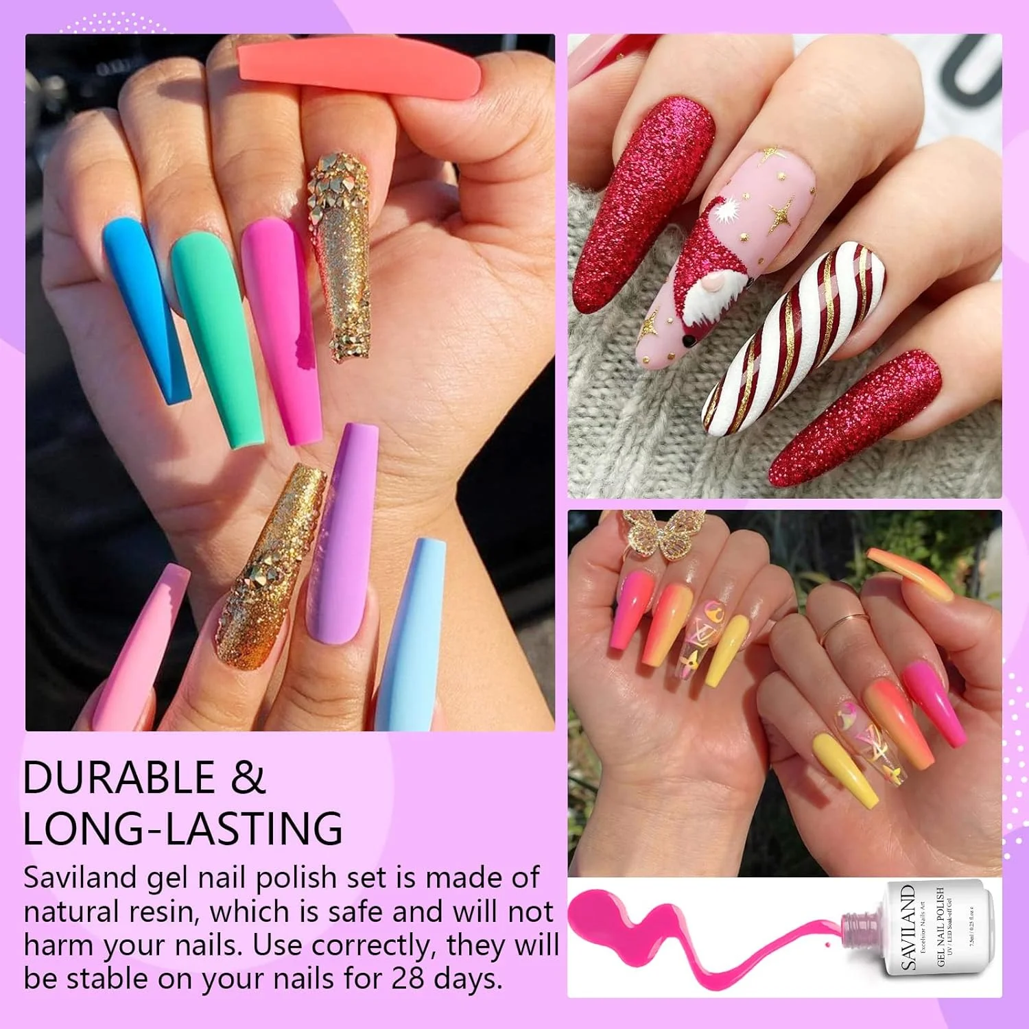 ست لاک ژل ساویلند - کیت لاک ژل 33 عددی، لاک ژل UV/LED با قابلیت خیساندن، همراه با بیس کت، تاپ کت، تاپ کت مات برای طراحی ناخن DIY