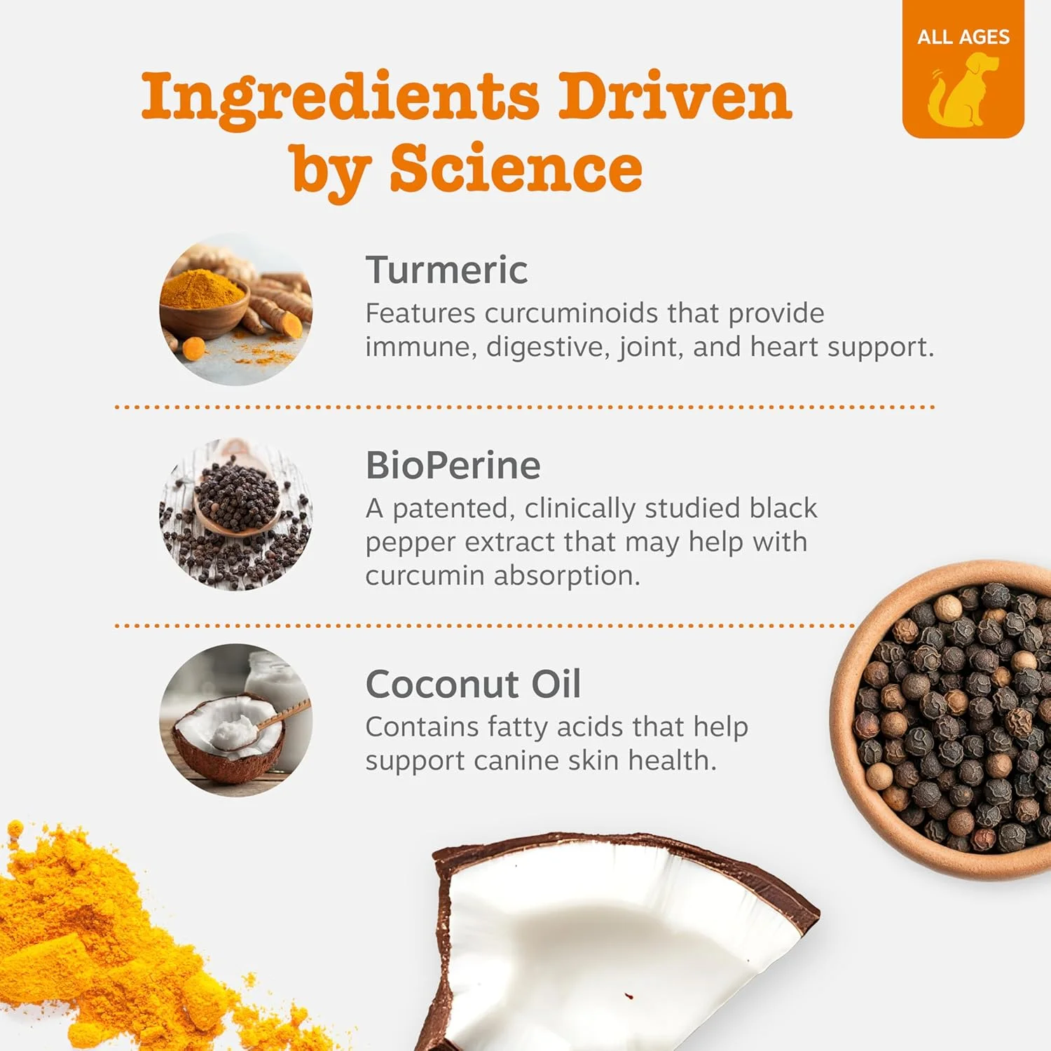 Zesty Paws، تشویقی های زردچوبه کورکومین برای سگ ها، شادابی روزانه، مناسب تمام سنین، طعم بیکن، 90 عدد تشویقی نرم