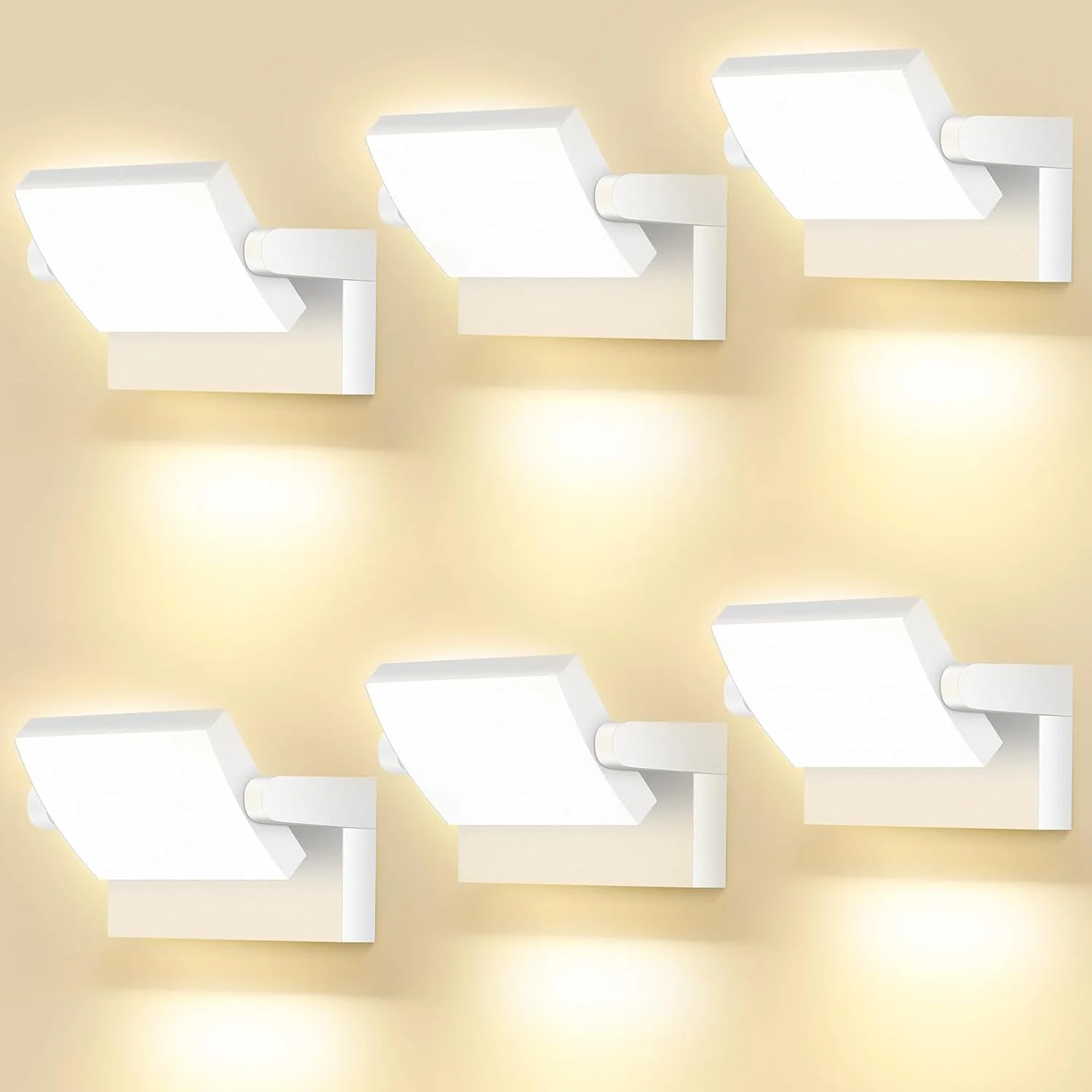 چراغ دیواری LED بیرونی 40 وات، بسته 6 عددی، چراغ دیواری داخلی با نور سفید گرم 3000K با پنل LED چرخان 350 درجه، روشنایی بیرونی قابل تنظیم آلومینیومی، ضد آب IP65