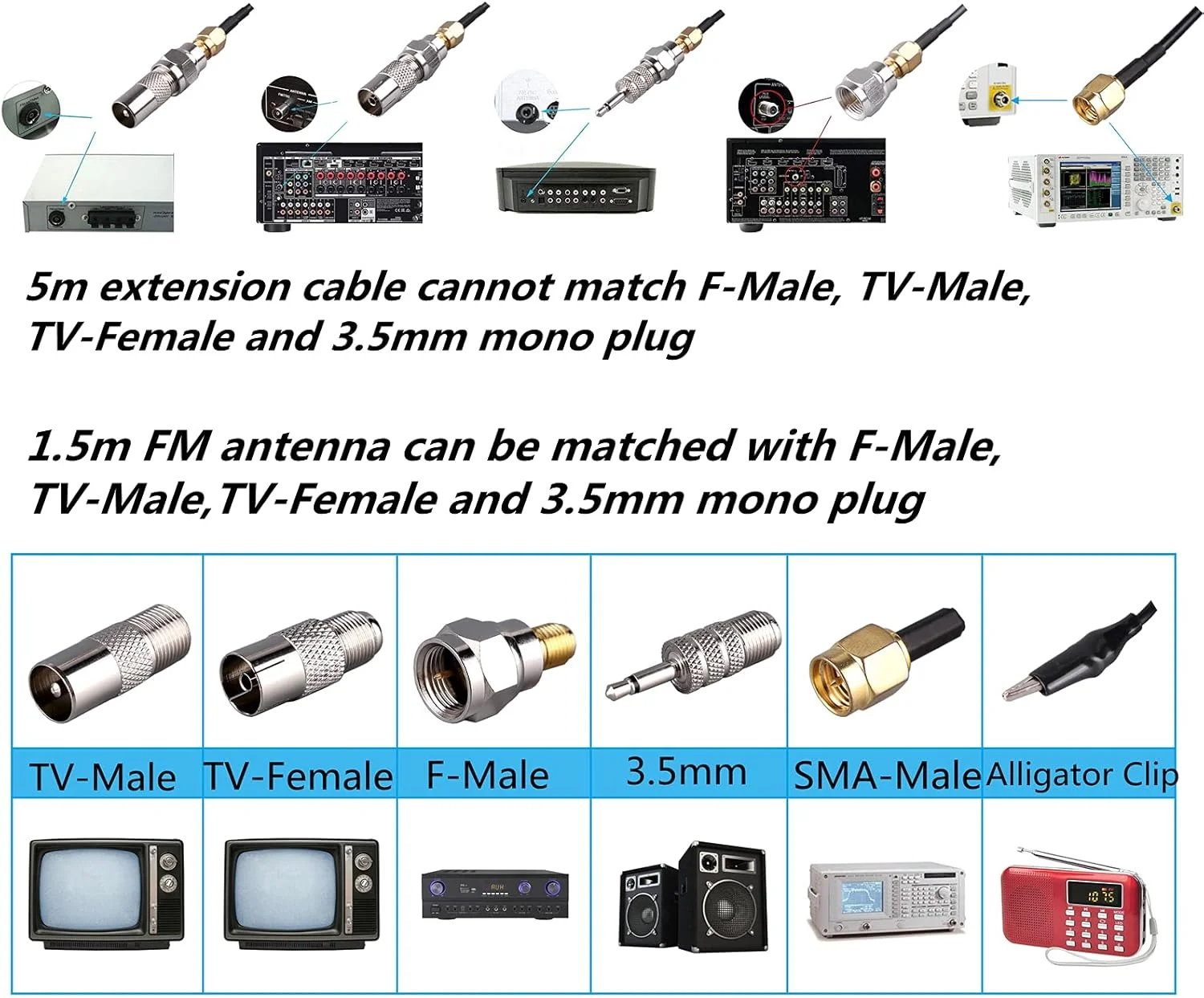 آنتن FM 75 اهم LACUCINO، آنتن FM بیرونی وای فای استریو تلویزیون داخلی، کابل آنتن فرستنده مغناطیسی با کانکتور SMA-Male 1.5 متری، کابل افزایش طول آنتن 5 متری با 6 عدد آداپتور آنتن آنتن FM 75 اهم LACUCINO، آنتن FM بیرونی وای فای استریو تلویزیون داخلی، کابل آنتن فرستنده مغناطیسی با کانکتور SMA-Male 1.5 متری، کابل افزایش طول آنتن 5 متری با 6 عدد آداپتور آنتن