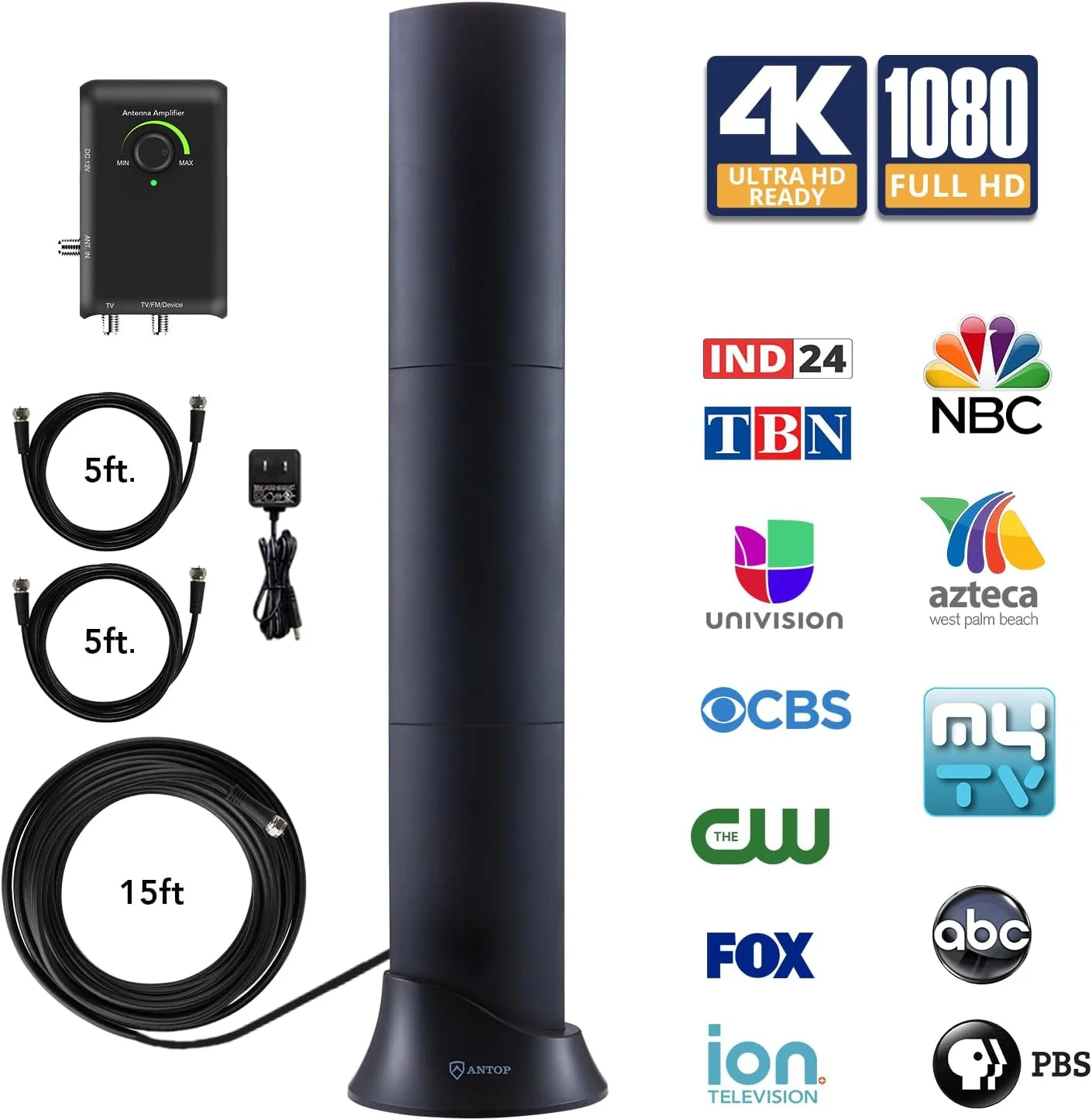 آنتن تلویزیون خارجی KERAXL - آنتن تقویت شده هوشمند Antop HD مدل AT-500SBS-Black HDTV＆FM