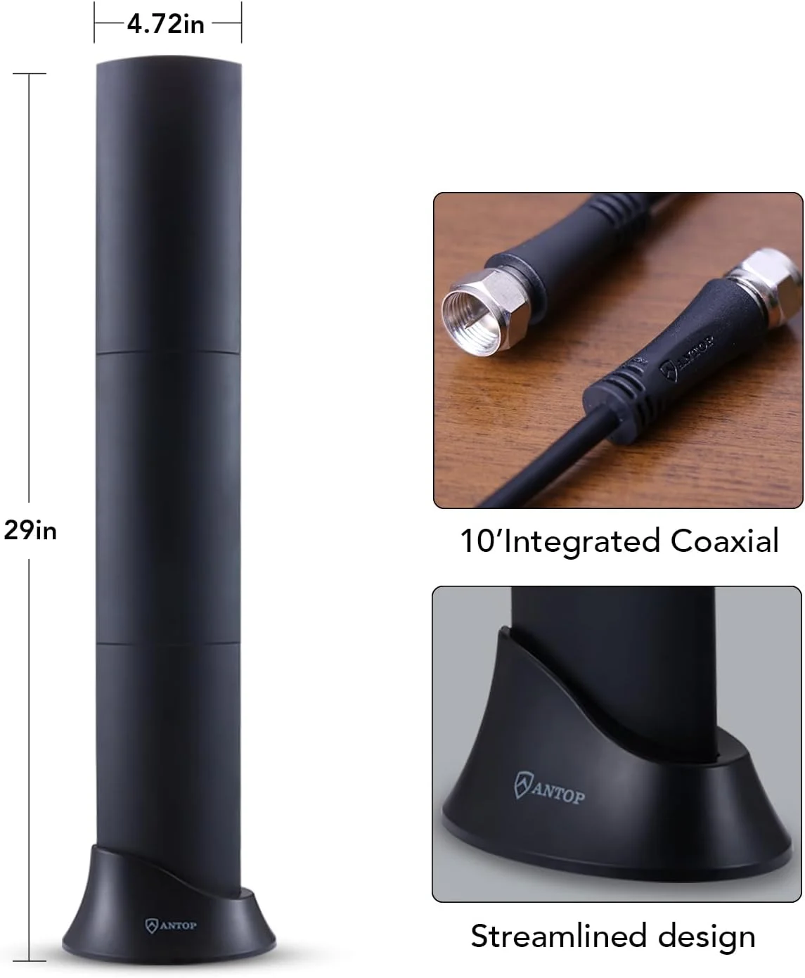 آنتن تلویزیون خارجی KERAXL - آنتن تقویت شده هوشمند Antop HD مدل AT-500SBS-Black HDTV＆FM