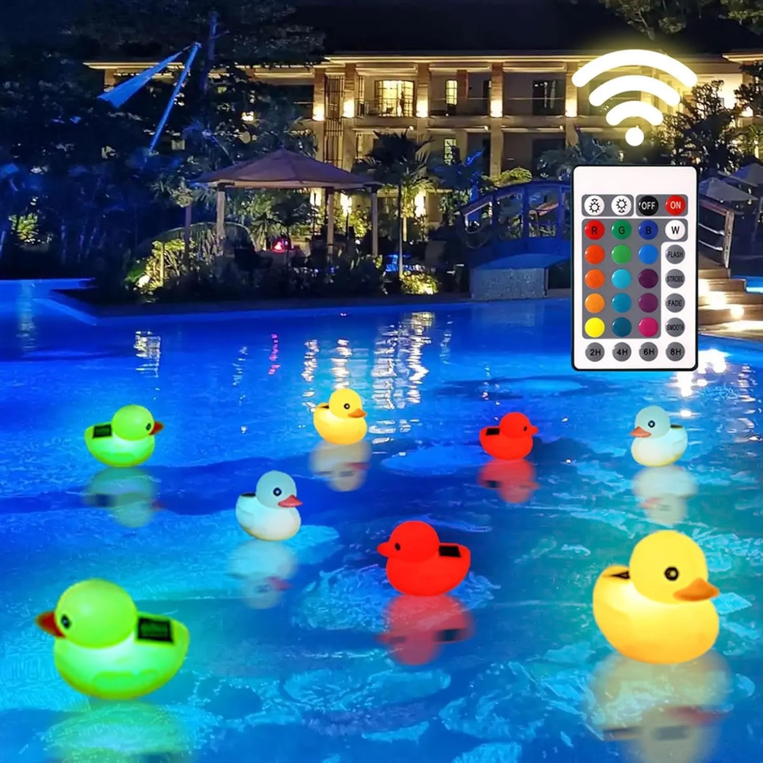 NALACAL Solar Duck Pool Light - 4.5" Floating Remote-Controlled LED for Ponds/Pools/Hot Tubs - Waterproof Party Decoration (1PCS) NALACAL Solar Duck Pool Light - 4.5" Floating Remote-Controlled LED for Ponds/Pools/Hot Tubs - Waterproof Party Decoration (1PCS)