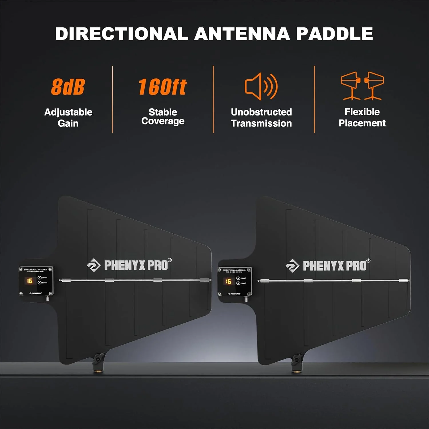 سیستم توزیع آنتن بی سیم UHF مدل Phenyx Pro PAS-225X، گیرنده های جهت دار فعال با 8 خروجی + 2 پورت متوالی، پوشش طولانی 150 فوتی، آنتن میکروفون