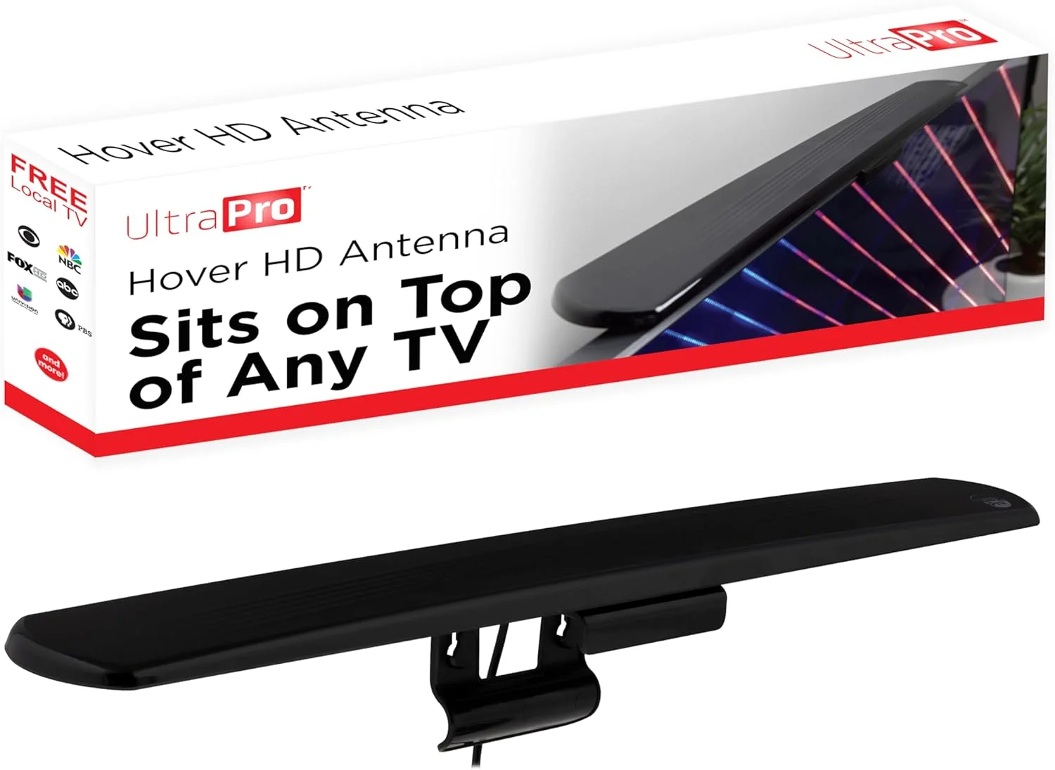 آنتن تلویزیون دیجیتال UltraPro داخلی برای تلویزیون هوشمند، کانال های محلی HD با برد بلند، نصب آسان در بالای صفحه، پشتیبانی از 4K 1080P HDTV VHF UHF، دریافت 360 درجه، 83713