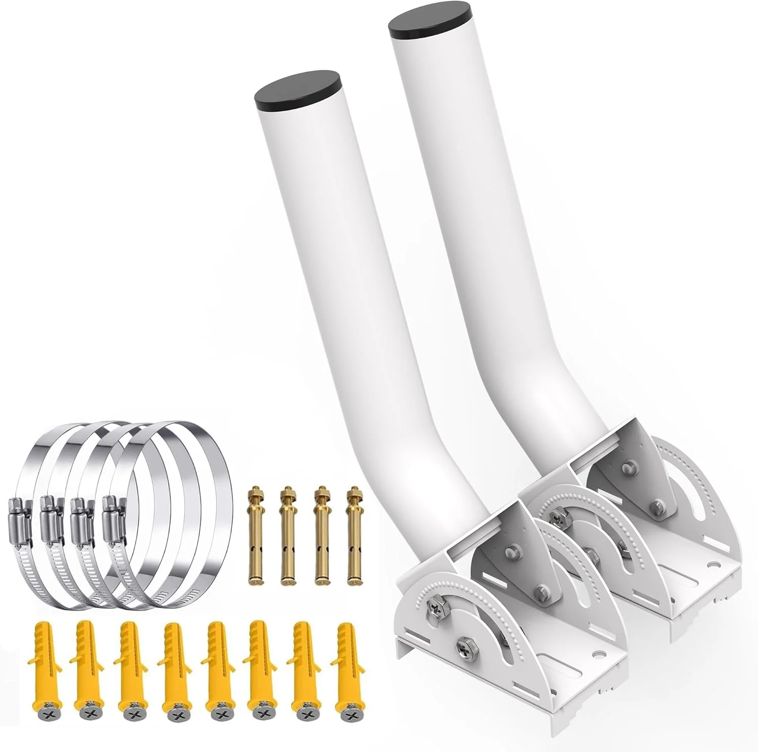 پایه آنتن تلویزیون قابل تنظیم جهانی 11 اینچی ضد آب، پایه براکت پل بی سیم، پایه میله ای برای نقطه دسترسی AP، پل مشتری CPE، براکت میله نصب آنتن بیرونی بسته 2 عددی سفید