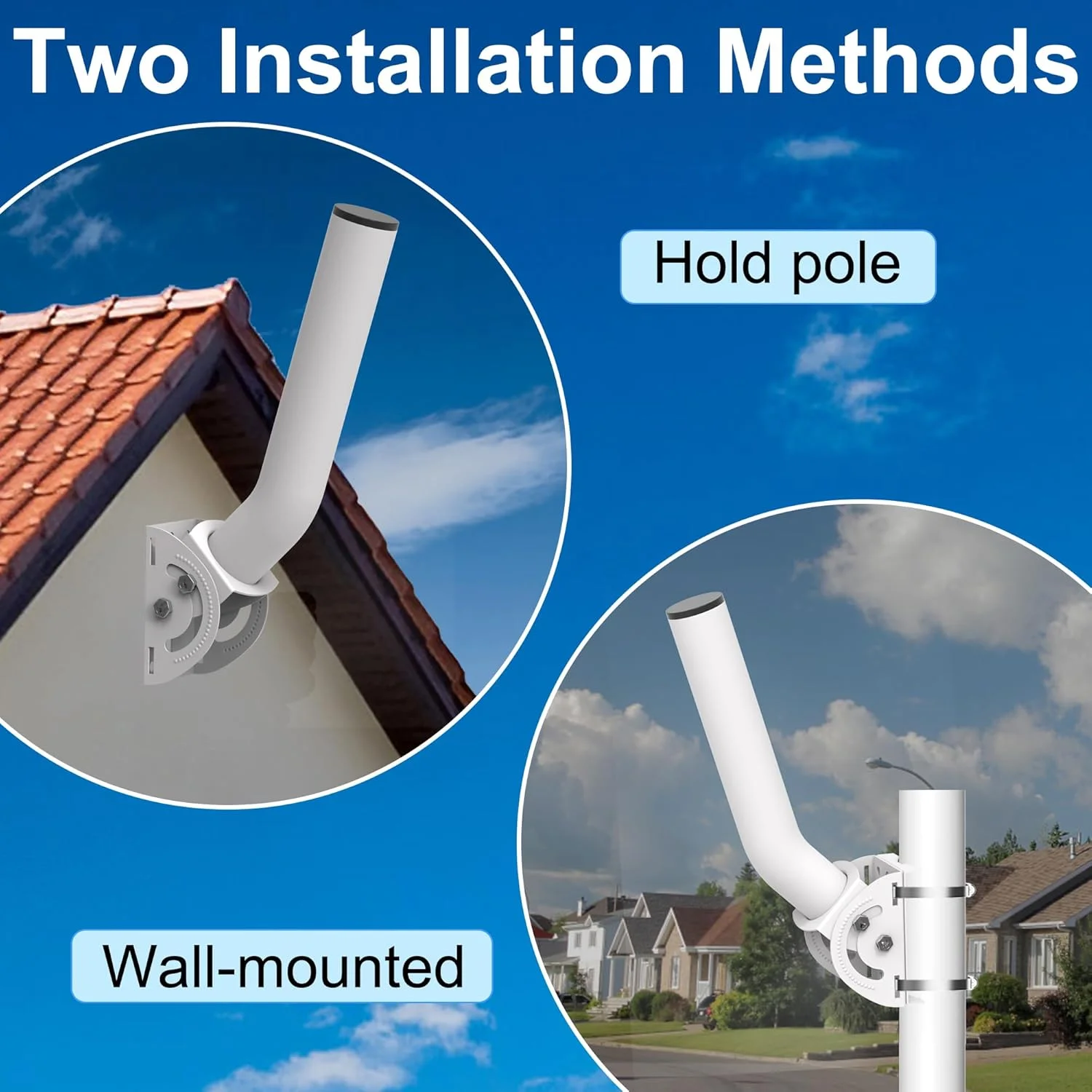 پایه آنتن تلویزیون قابل تنظیم جهانی 11 اینچی ضد آب، پایه براکت پل بی سیم، پایه میله ای برای نقطه دسترسی AP، پل مشتری CPE، براکت میله نصب آنتن بیرونی بسته 2 عددی سفید