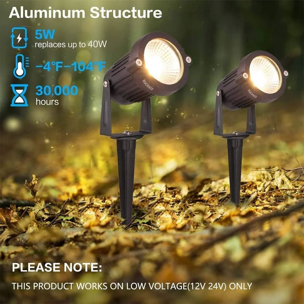چراغ محوطه ای LED زوکیو 5 وات، 12 ولت 24 ولت، نور باغی ولتاژ پایین، نور تزئینی فضای باز COB، چراغ های محوطه ای، روشنایی ولتاژ پایین برای پاسیو، باغ، مسیر، سفید گرم، 6 عددی