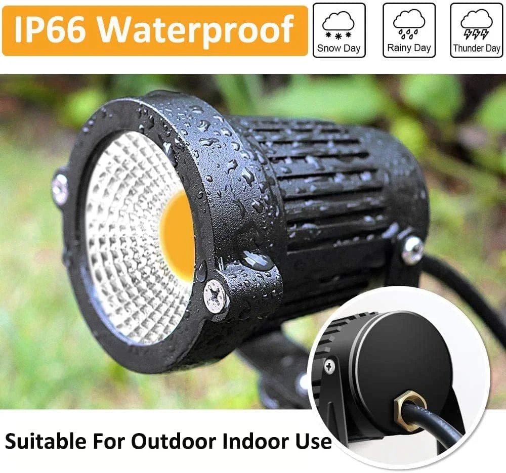 چراغ محوطه ای LED زوکیو 5 وات، 12 ولت 24 ولت، نور باغی ولتاژ پایین، نور تزئینی فضای باز COB، چراغ های محوطه ای، روشنایی ولتاژ پایین برای پاسیو، باغ، مسیر، سفید گرم، 6 عددی