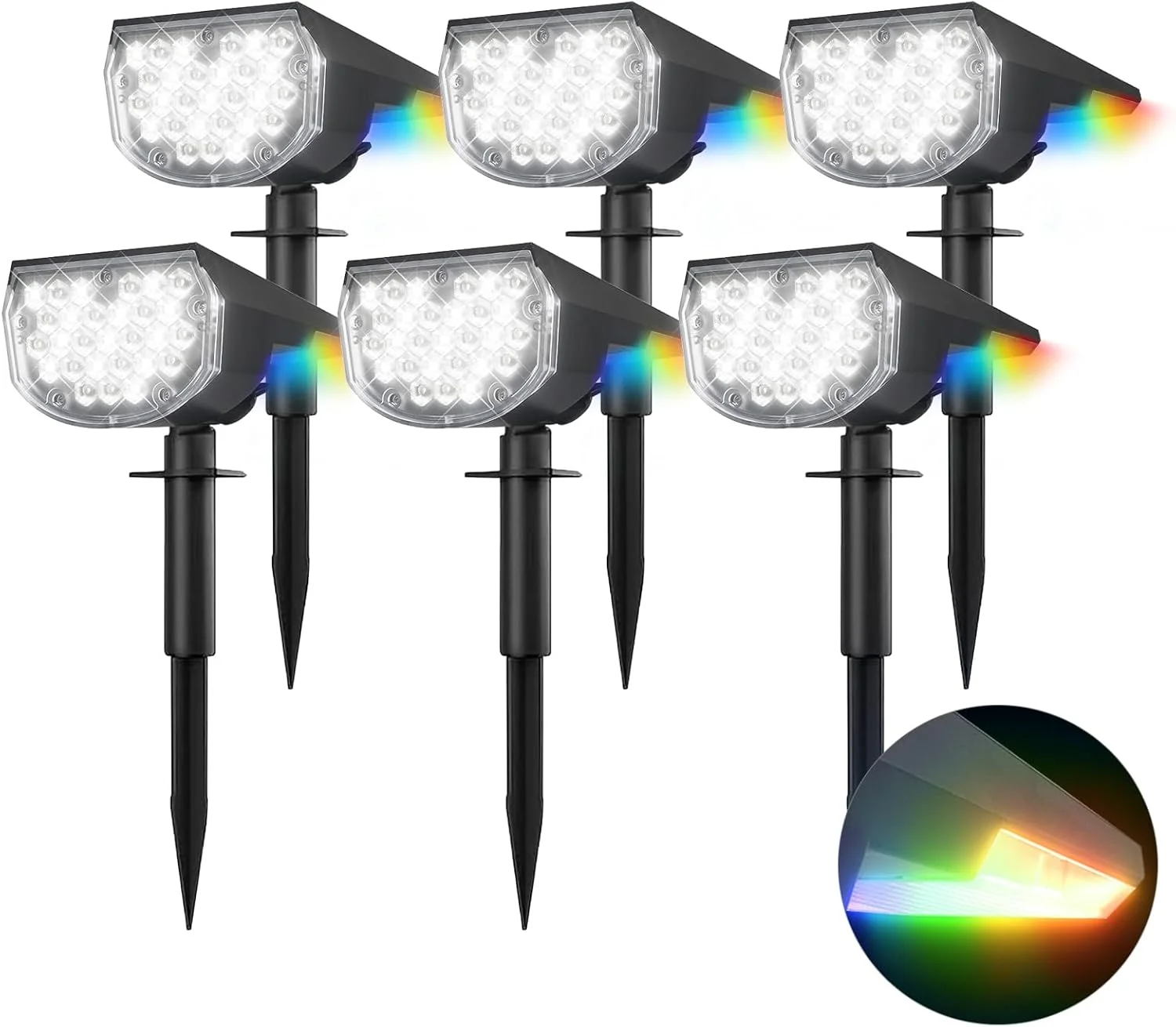 چراغ های خورشیدی 6 عددی Xmart مناسب فضای باز، ضد آب IP68، دارای 32 LED و 4 حالت نورپردازی، چراغ های نقطه ای خورشیدی برای باغ، حیاط، مسیر ماشین رو با چراغ عقب رنگارنگ (سفید سرد)