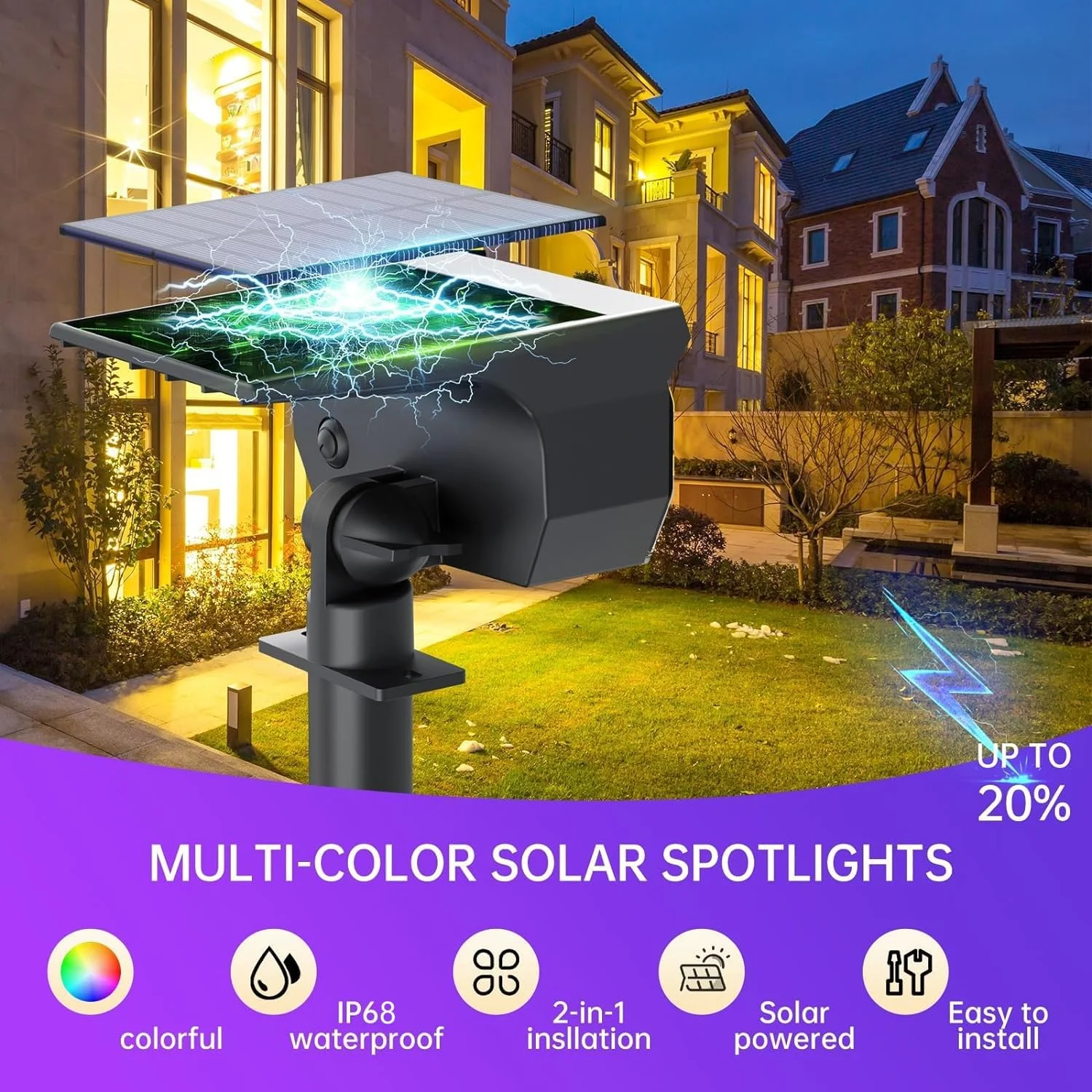 چراغ های خورشیدی باغی Xmart، ضد آب IP68، تغییر رنگ RGB، دارای 7 حالت نورپردازی، نورافکن منظره خورشیدی، مناسب برای حیاط، مسیر ماشین رو، روشن/خاموش خودکار، چراغ خورشیدی برای کریسمس، مناسب برای پیاده رو (6 عدد)