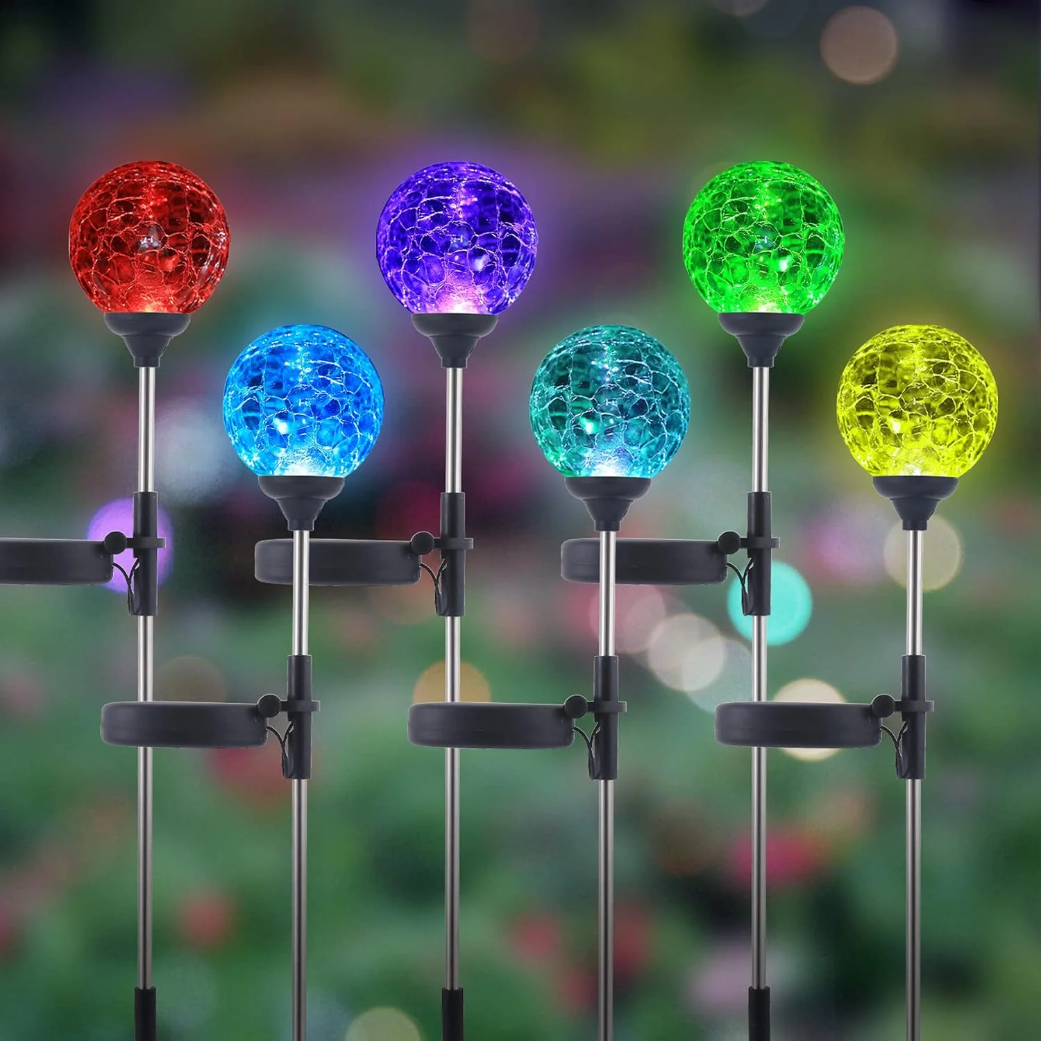 چراغ های خورشیدی باغی WNP، بسته 6 عددی، تزئینی، دارای توپ شیشه ای رنگی، چراغ های LED مسیر منظره، چراغ های خورشیدی زمینی، نورپردازی تزئینی برای پاسیو، مسیر، حیاط