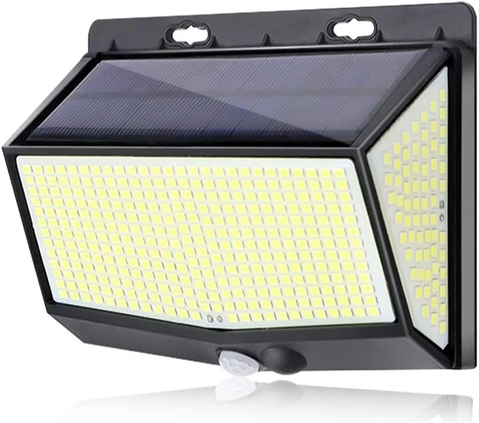 چراغ های خورشیدی WMGSDWB مناسب فضای باز، دارای 468 LED فوق العاده روشن، چراغ دیواری خورشیدی با حسگر حرکتی برای تزئین باغ