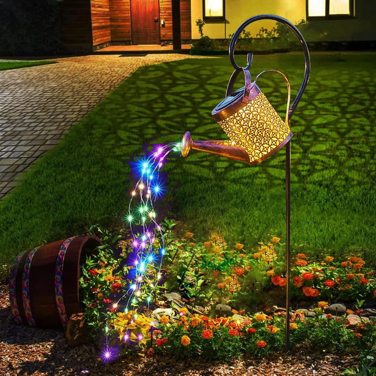 چراغ قوری خورشیدی برای فضای باز با 60 LED، فانوس خورشیدی ضد آب IP65 با نور سفید گرم، چراغ باغی برای چمن، پاسیو، بالکن، دکوراسیون رمانتیک برای باغ، عروسی، دکوراسیون مهمانی، نور جادویی